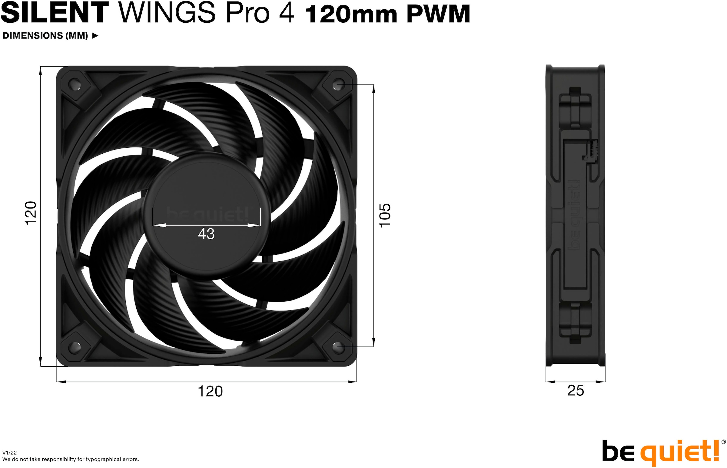 be quiet! Gehäuselüfter »SILENT WINGS PRO 4, 120mm PWM«