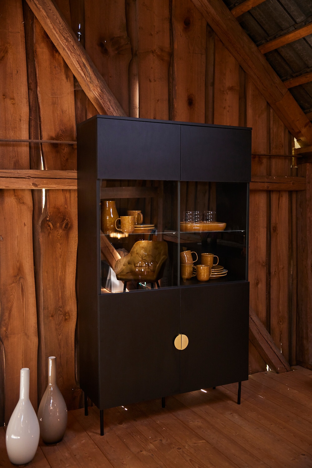 Home affaire Vitrine »BELLOT Vitrineschrank mit 2 Türen, verglast, mit viel Stauraum« Standvitrine/Glasvitrine, matt Hochschrank, Maße B/T/H: 106/40/187 cm