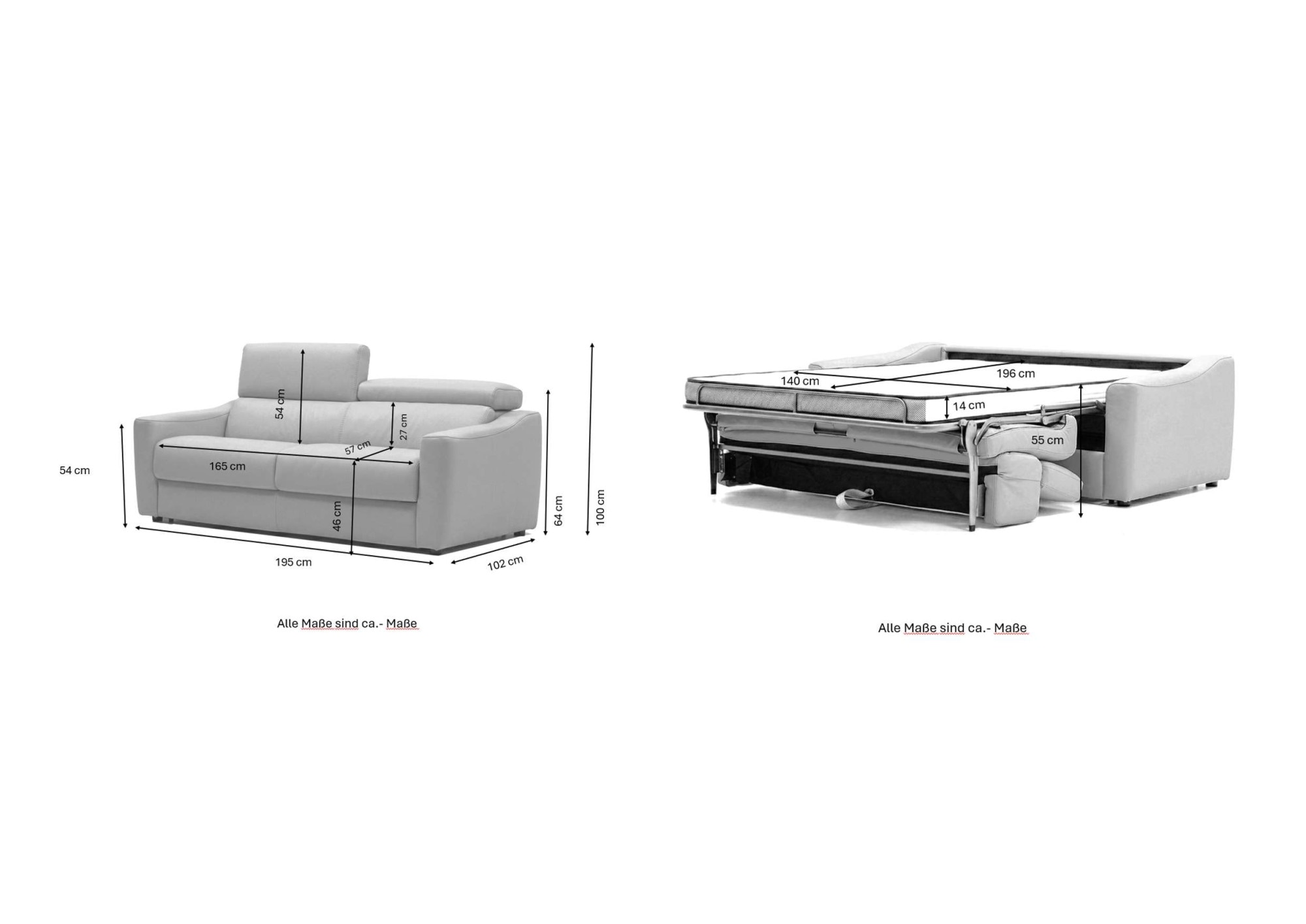 Egoitaliano Schlafsofa »STRIKE, Made in Italy-Designsofa mit Dauerschlaffunktion,Breite 195 cm« Bettsofa, Luxus-Microfaser Lederoptik mit verstellbaren Kopfstützen