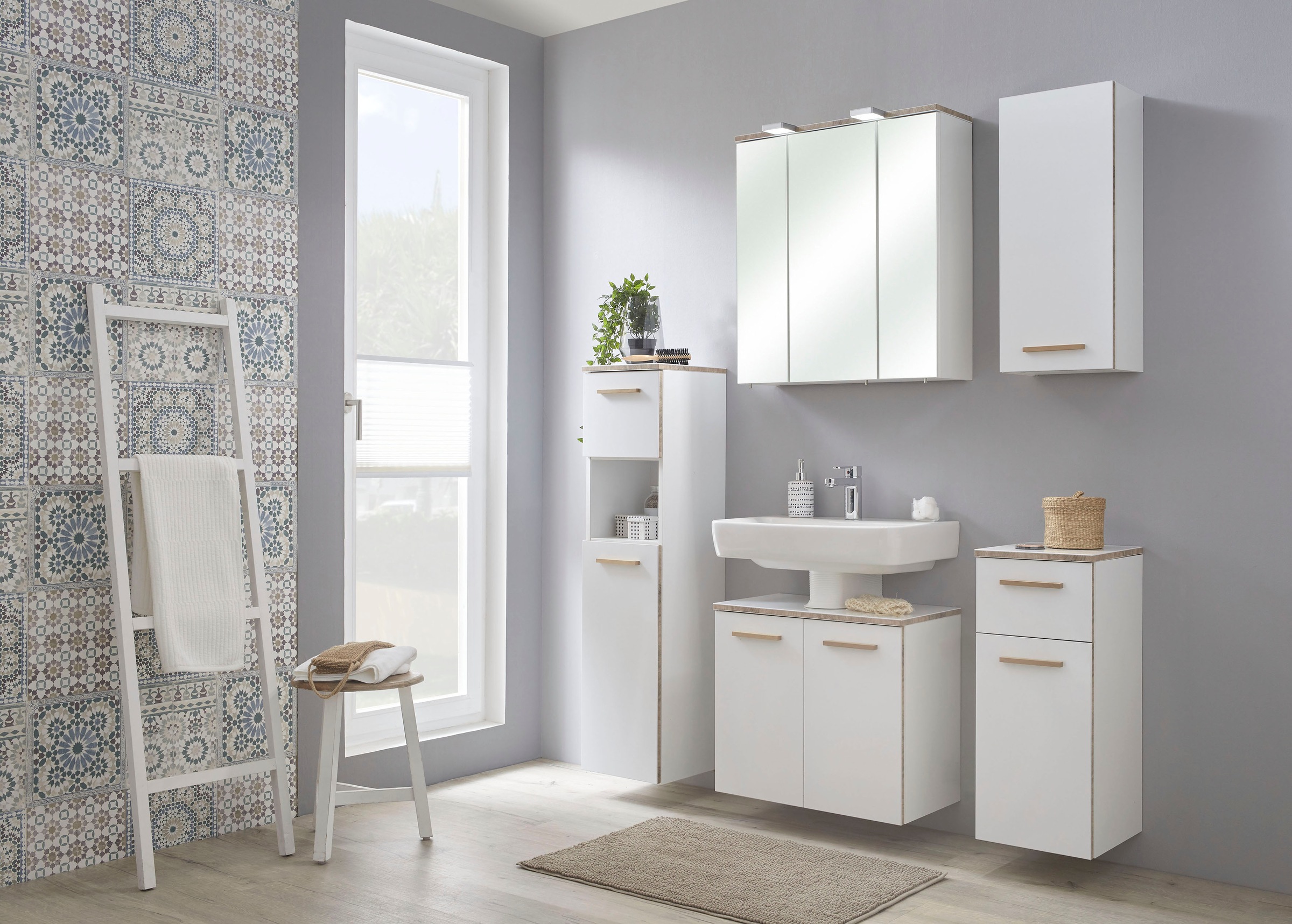 Saphir Unterschrank »Quickset 931 Badschrank in Weiß Glanz, 1 Tür, 1 Schublade, 30 cm breit« Badezimmer-Unterschrank inkl. Türdämpfer, Holzgriff Eiche