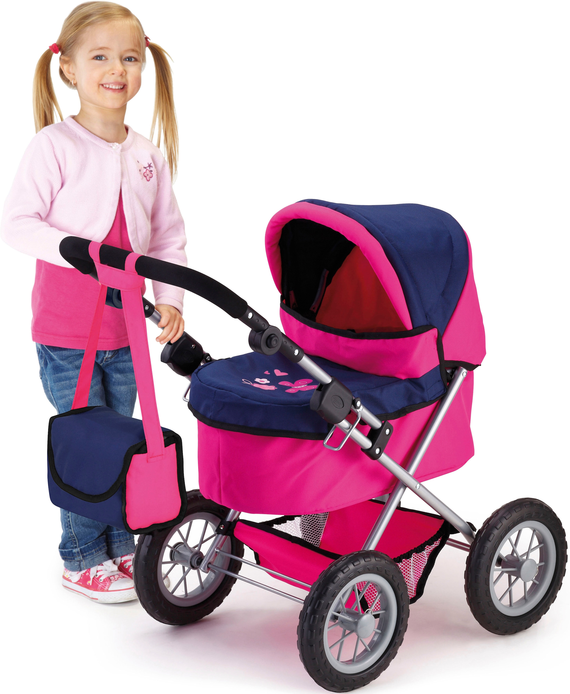 Bayer Puppenwagen »Trendy, pink/blau«, inkl. Wickeltasche