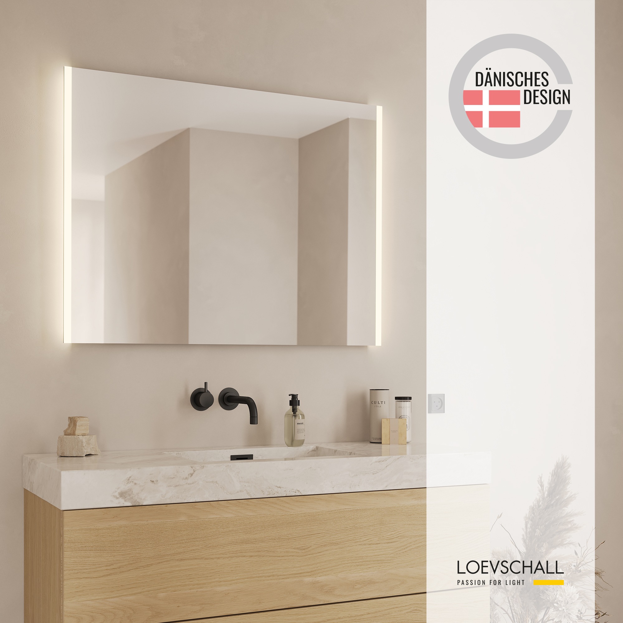 Loevschall Badspiegel »Lago, Spiegel Bundle inkl. Schminkspiegel, Badezimmerspiegel«, x5 Kosmetikspiegel, LED Beleuchtung, Einstellbar, Dänisches Design