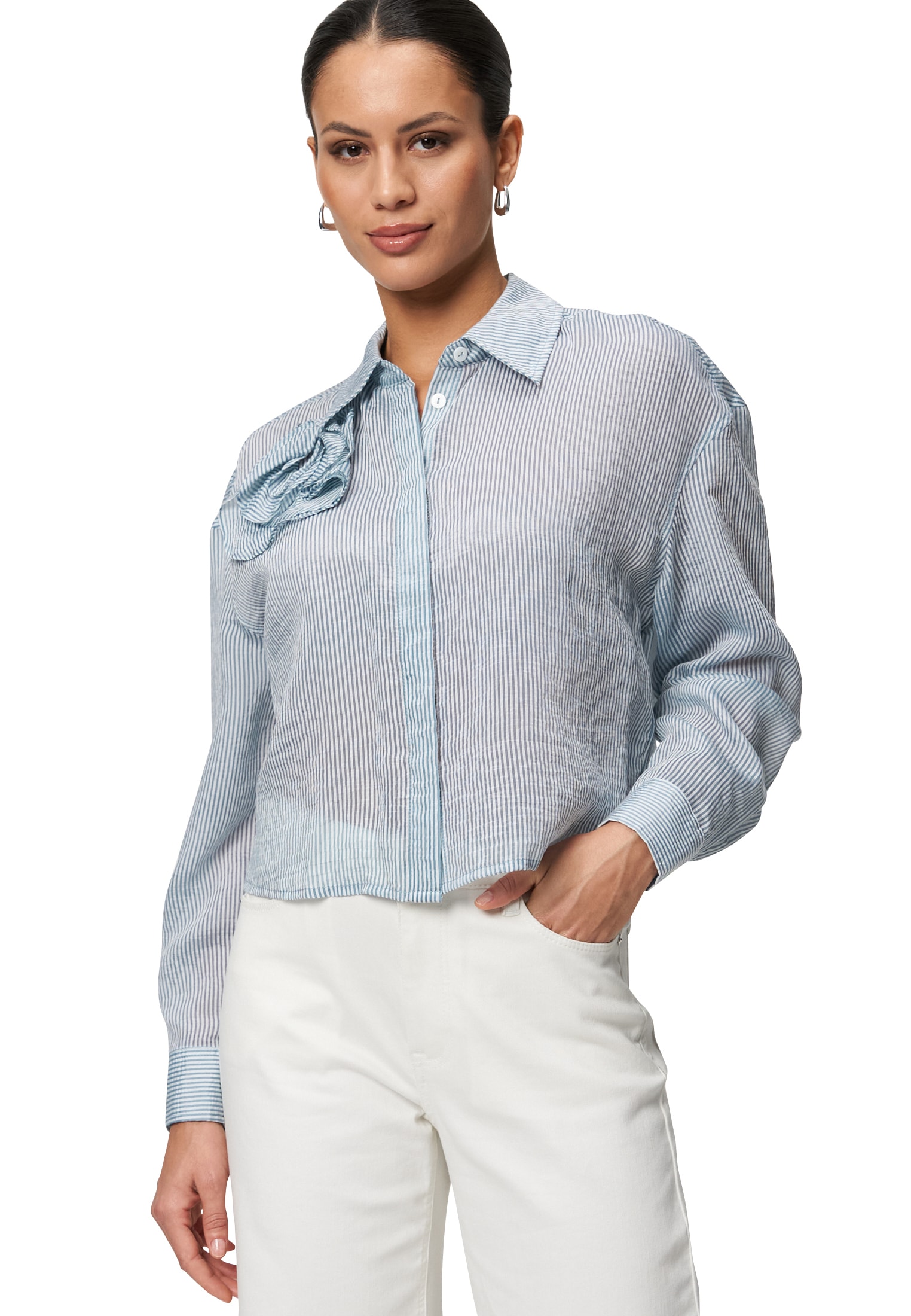 Zero Klassische Bluse »Bluse gestreift mit Stoffblume«