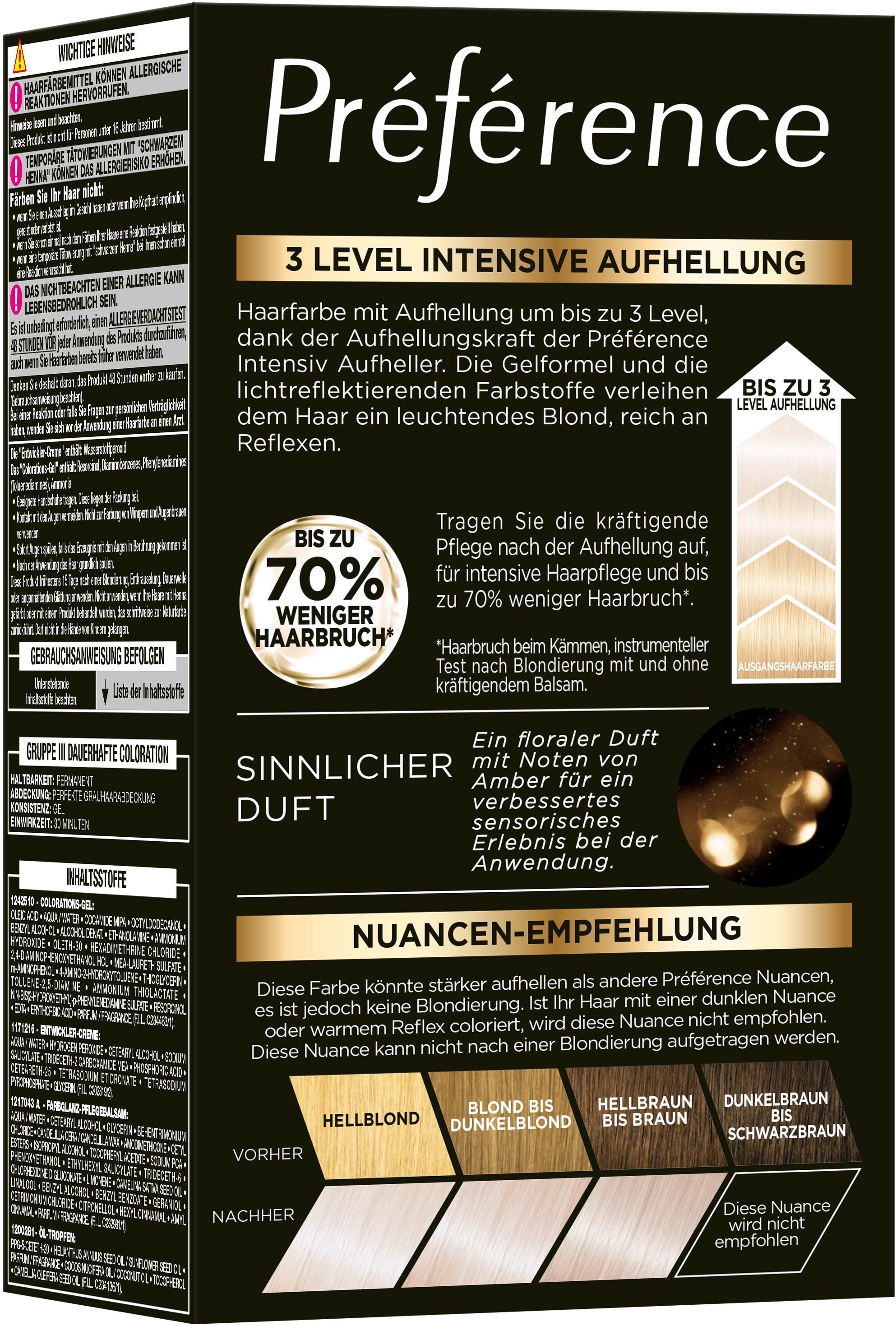L'ORÉAL PARIS Coloration »Préférence Le Blonding«, (Packung, 3 tlg.), mit pflegender Formel