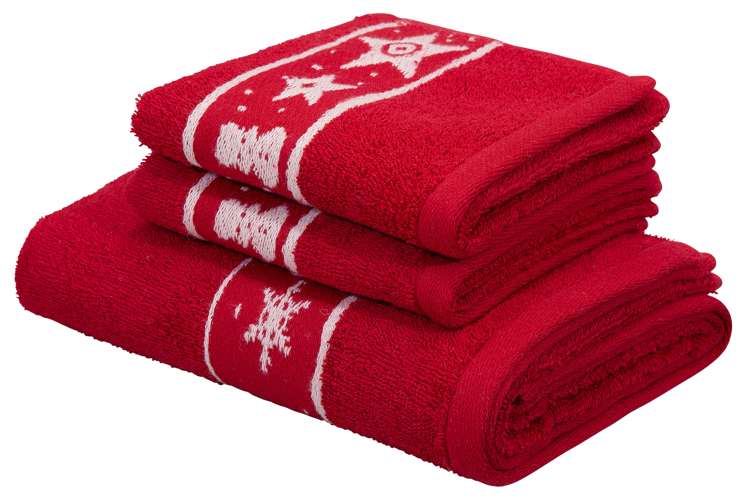 my home Handtuch Set & weihnachtliches Walkfrottee, Baumwolle Handtuchset, mit Sternen tlg., Set, »Weihnachten«, 100% Bordüre, 3