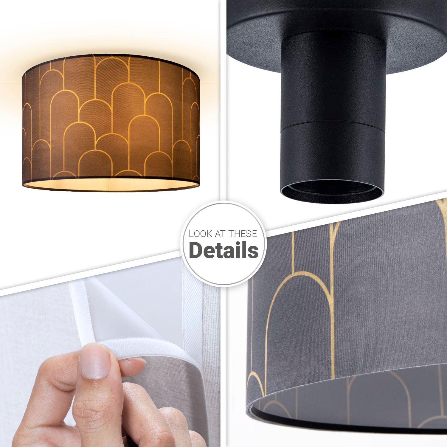 Paco Home Deckenleuchte »Hugo Pillar« E27 Stoffschirm Deckenleuchte Esstisch Modern Abstrakt Vintage E27