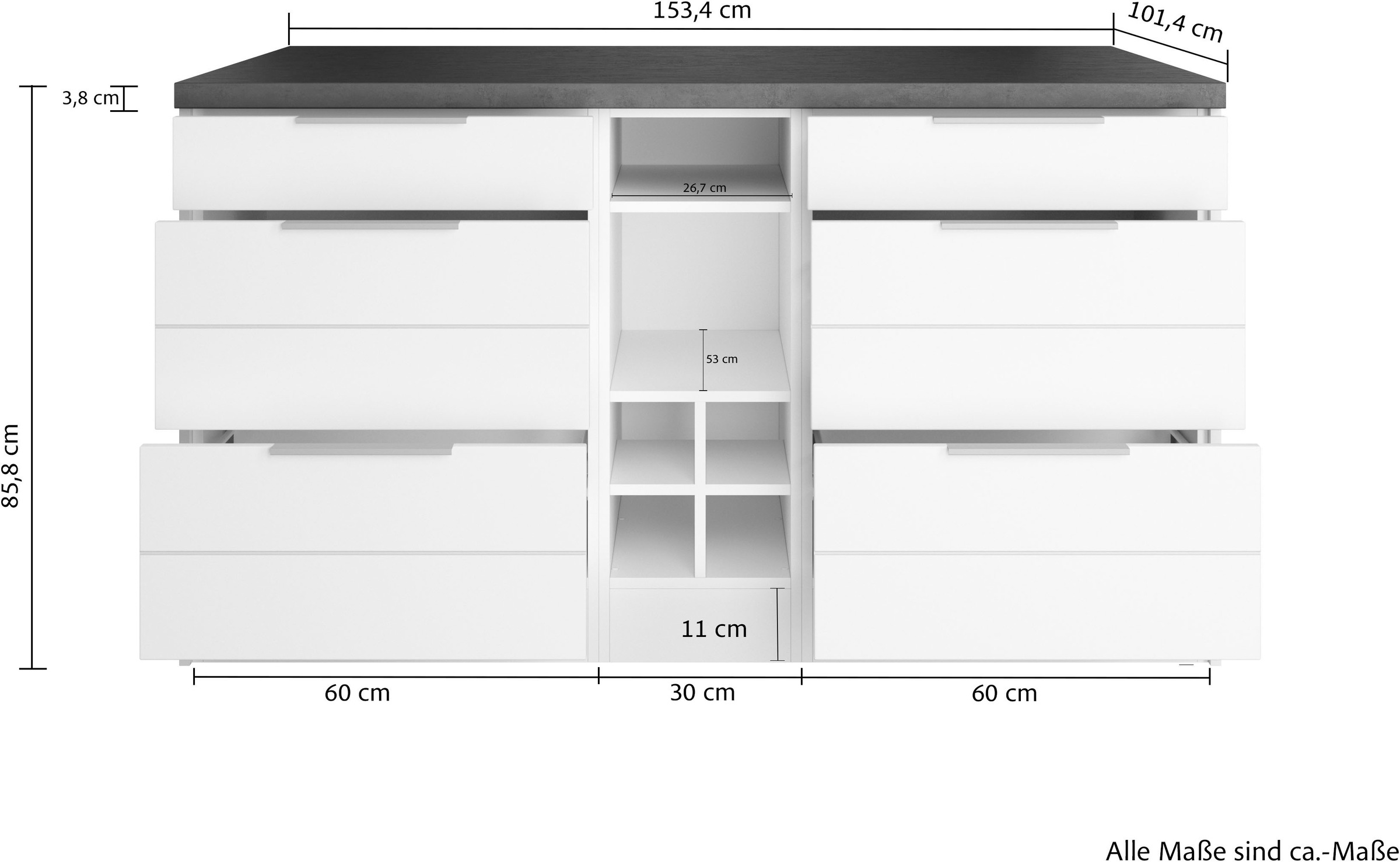 KOCHSTATION Kücheninsel »KS-Luhe, Breite 153 cm, mit Flaschenregal«, MDF-Fronten, Arbeitsplatte 38mm stark