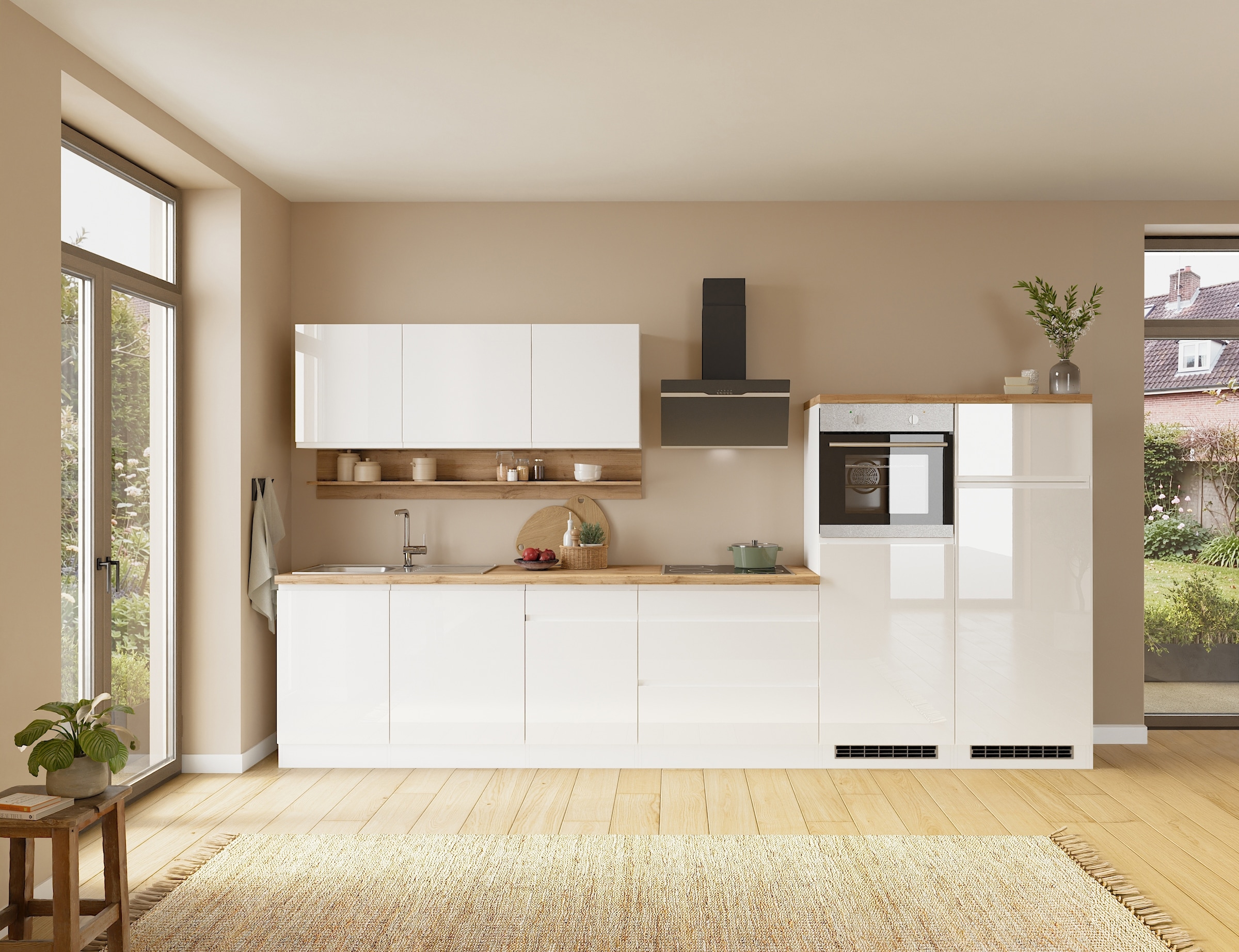 KOCHSTATION Küchenzeile »KS-Virginia,neu in verbesserter Ausführung« Arbeitsplatte 38 mm stark, Stauraum, Softclose,  Breite 360 cm, Softclose, wahlweise mit E-Geräten und Induktion