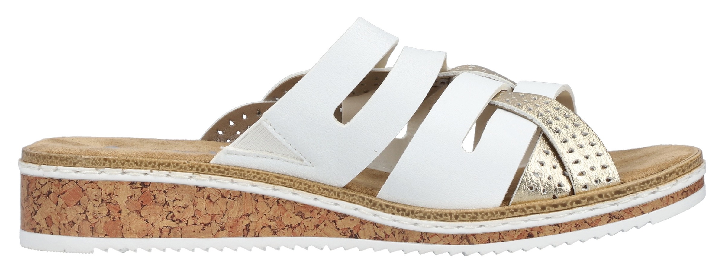Rieker Pantolette, Sommerschuh, Schlappen, Hausschuh, Keilabsatz, mit kleinem Gummizug