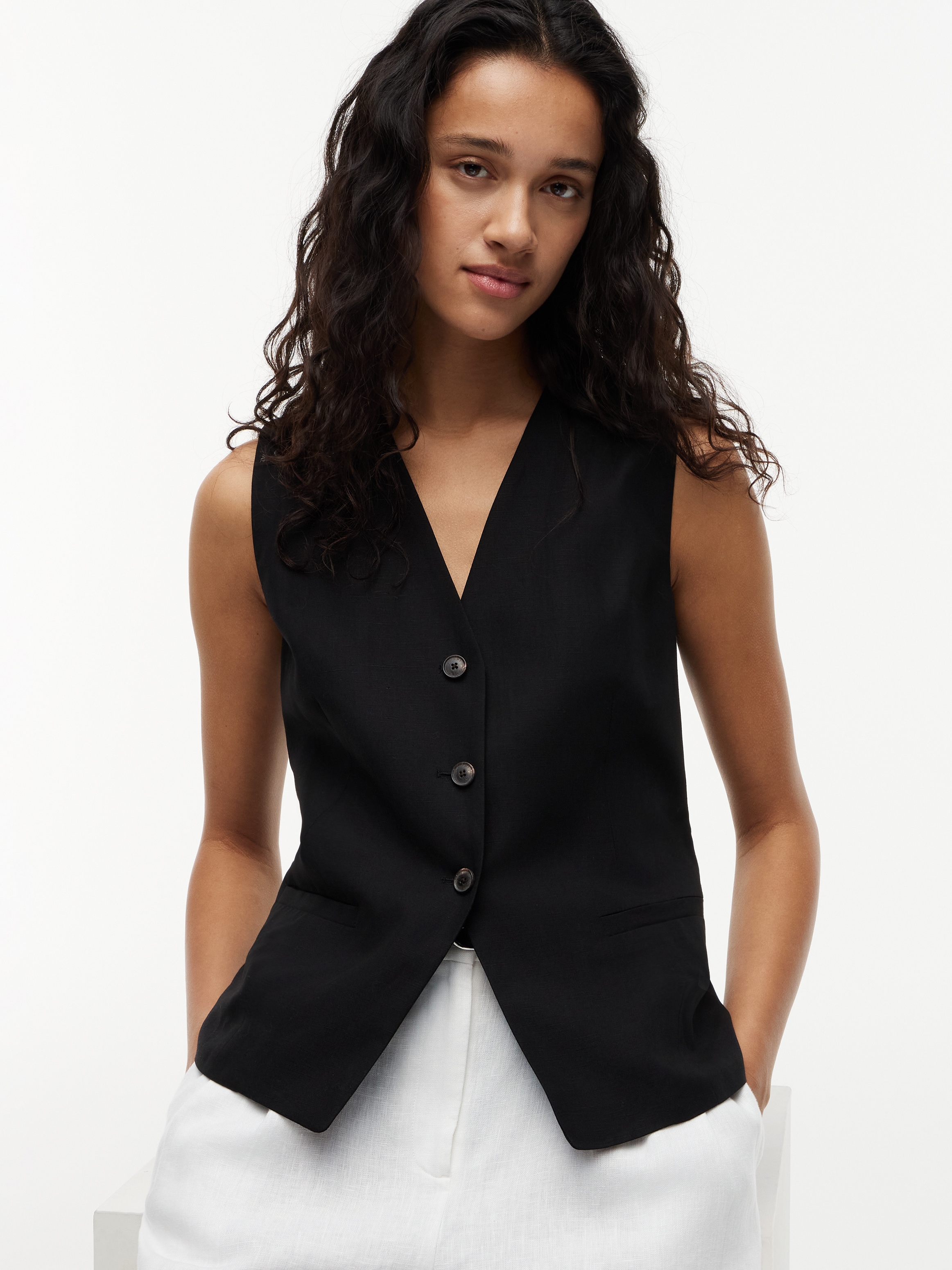 Tommy Hilfiger Anzugweste »SUMMER LYOCELL LONG WAISTCOAT« Materialmix mit Leinen