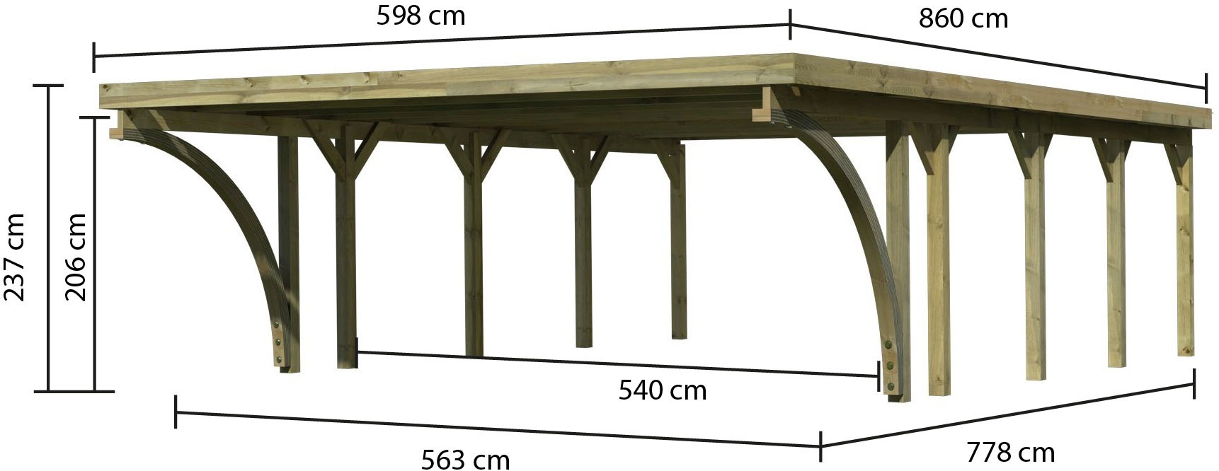 Karibu Doppelcarport »»Classic 3 SET« PVC-Dach Variante C, mit zwei Einfahrtsbogen« Massivholz 540 cm KDI aus Masivholz