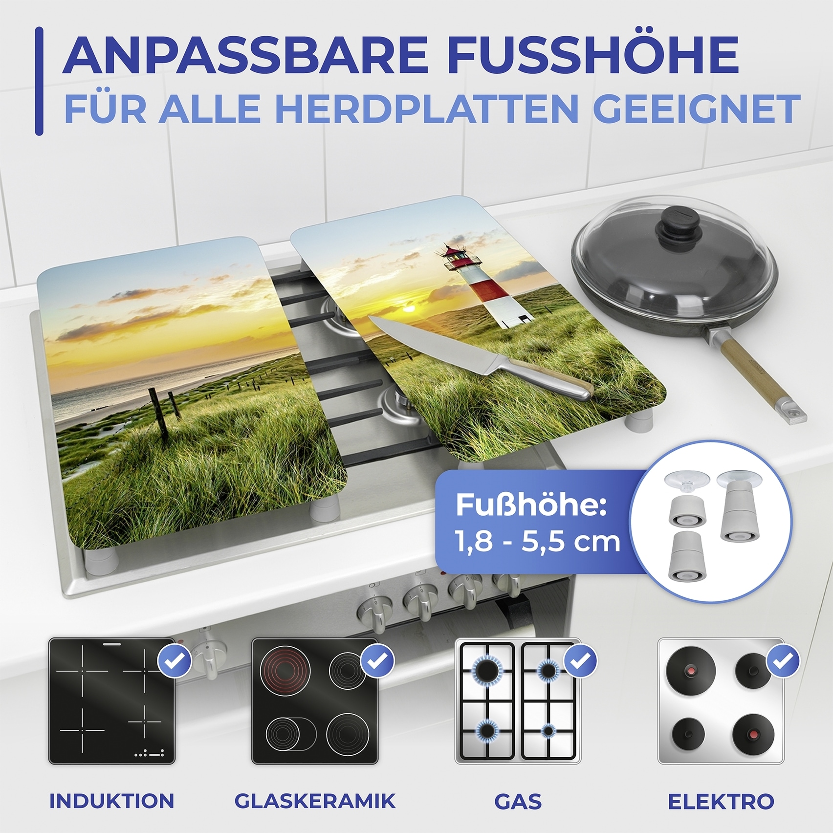 Maximex Herd-Abdeckplatte »Universal Modell Leuchtturm«, (Set, 2 tlg.), Herdabdeckung für alle Herdarten, kratzfest, mit rutschfesten Füßen