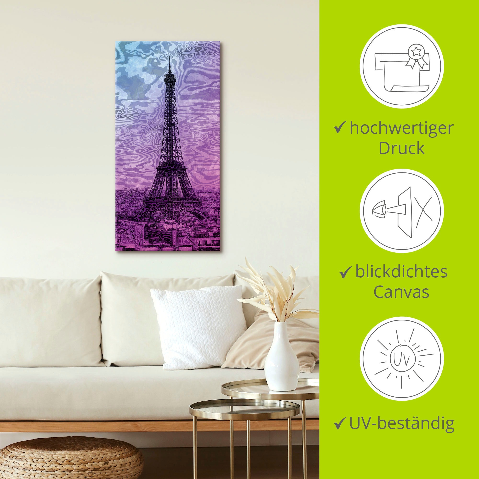 Artland Leinwandbild »Paris Eiffelturm Lila/Blau« Gebäude 1 Stk. tlg. auf Holzrahmen gespannt