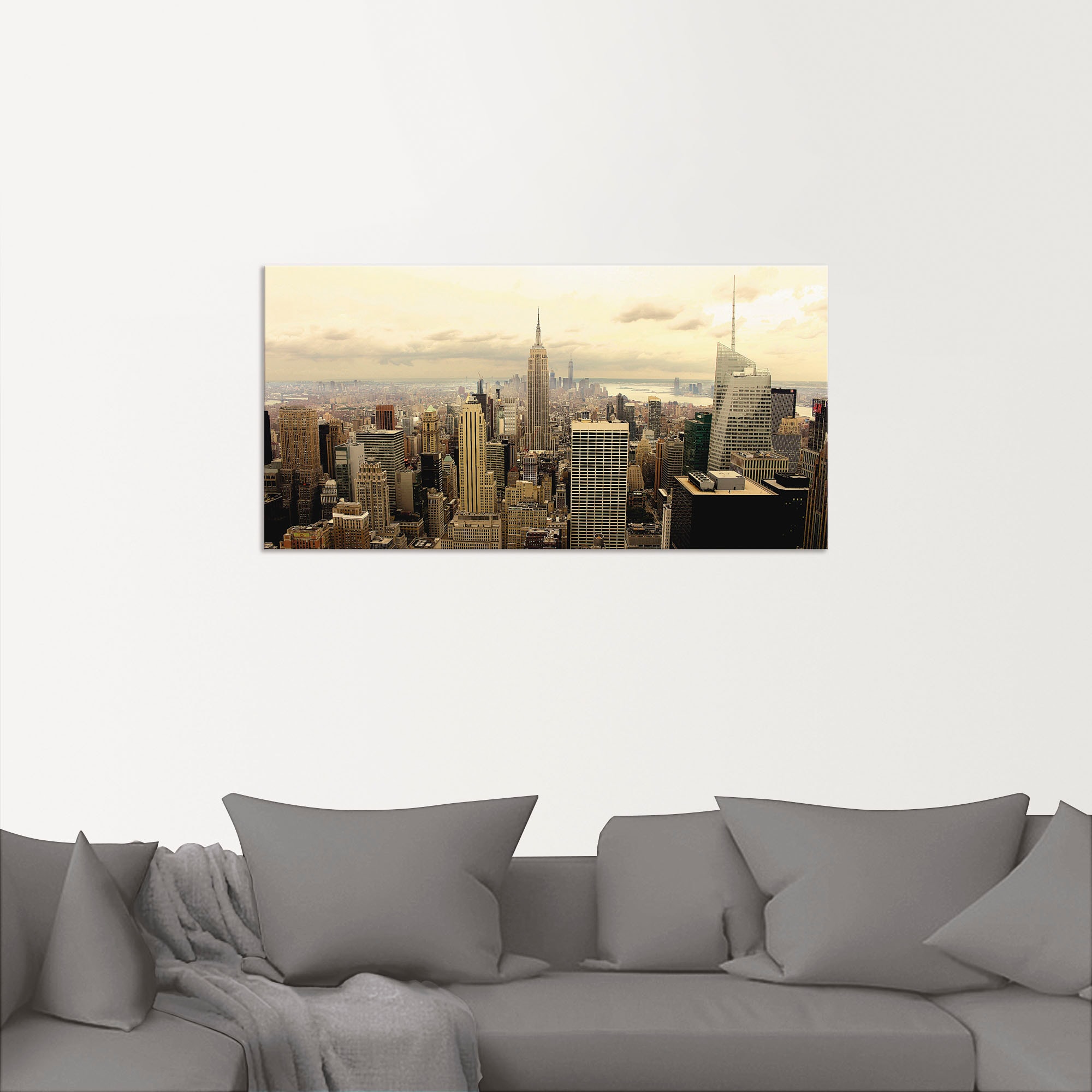 Amerika, in kaufen Artland »Skyline Größen Leinwandbild, als - York«, versch. Manhattan New Alubild, St.), bequem Poster Wandbild (1 Wandaufkleber oder