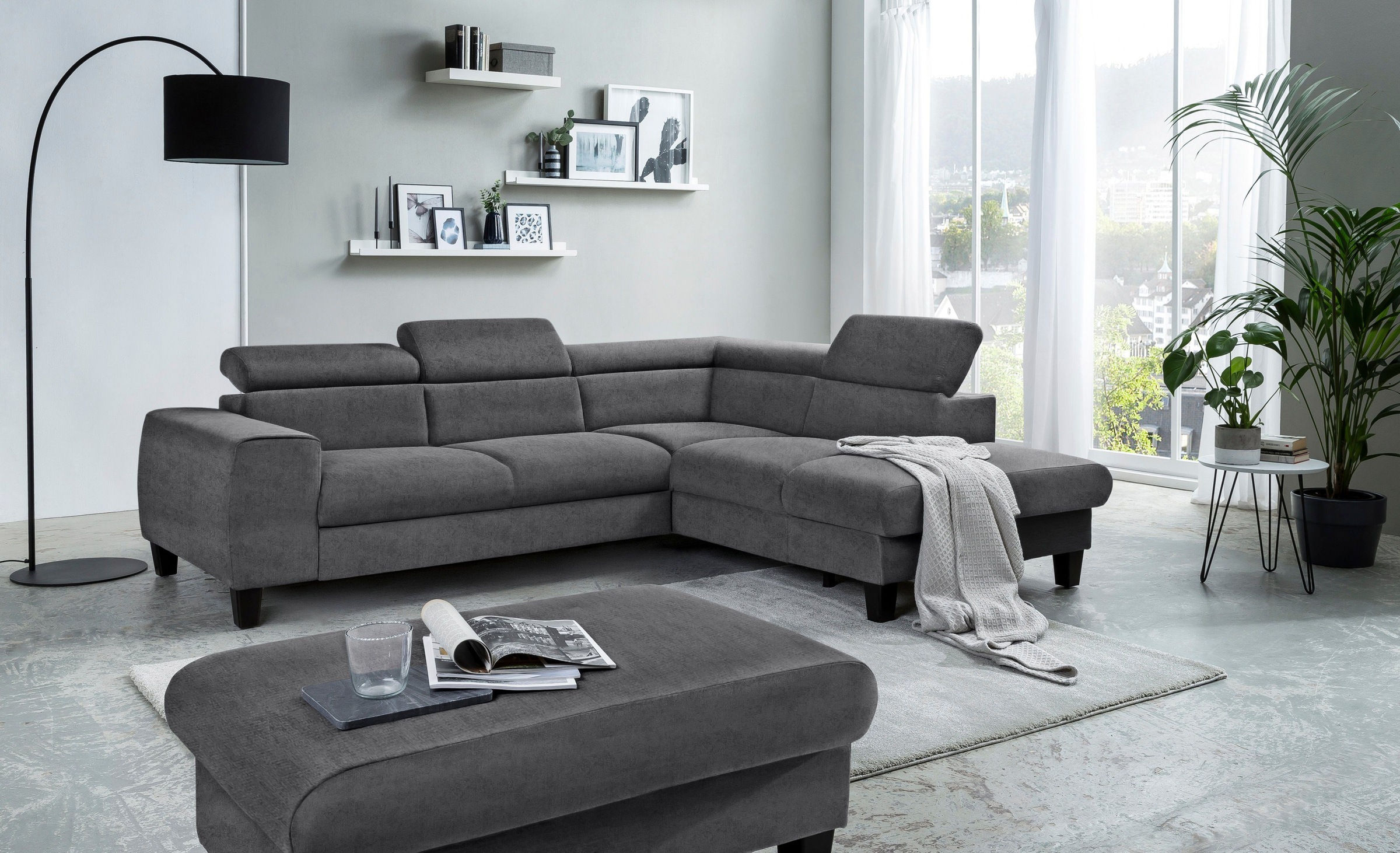 COTTA Polstergarnitur »Morven L-Form«, (Set), Set bestehend aus: Ecksofa mit Kopfteilverstellung & Hocker