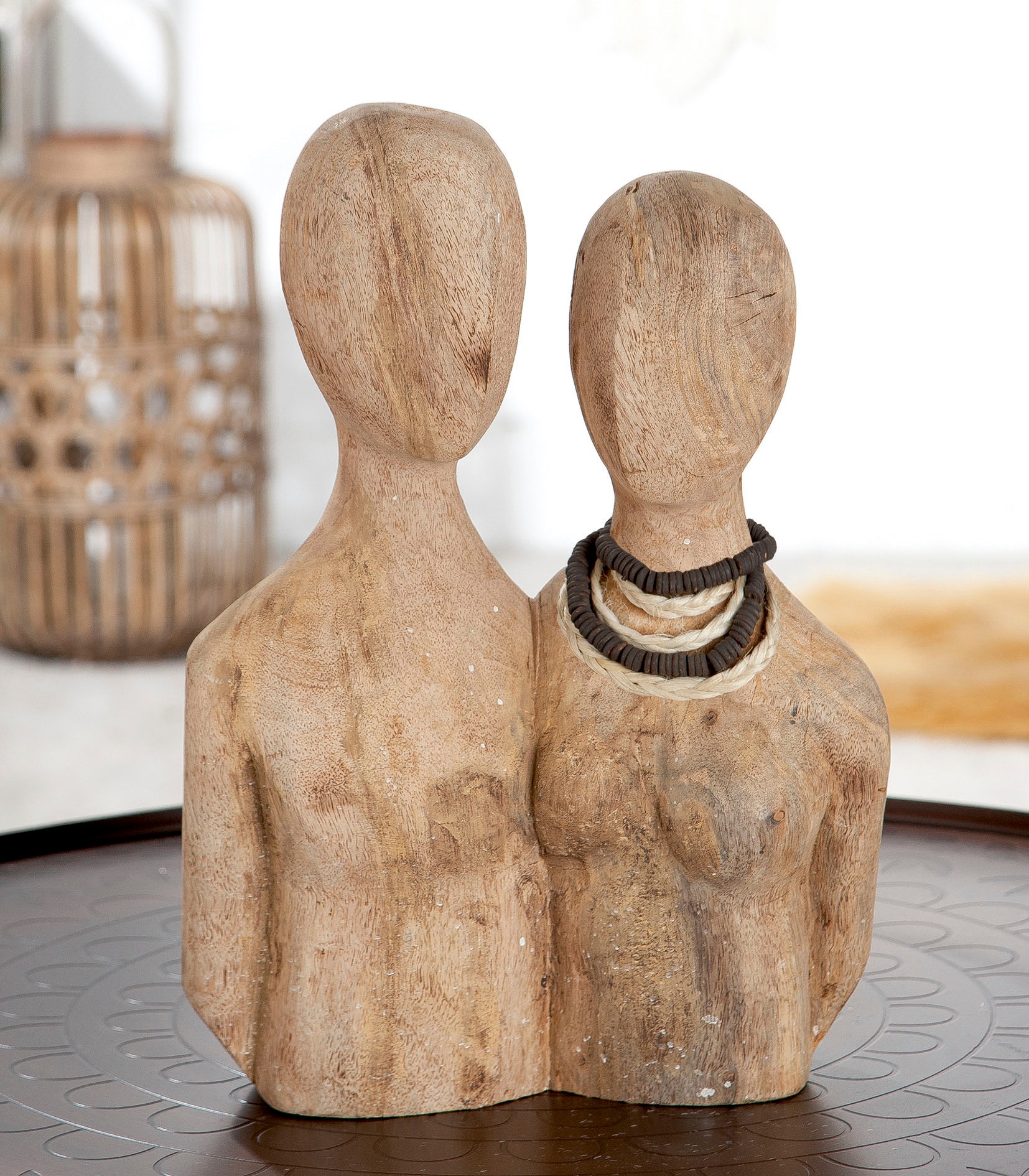 Casablanca by Gilde Dekofigur »Skulptur Pair, natur«, Dekoobjekt, aus Holz, Höhe 37 cm, Wohnzimmer