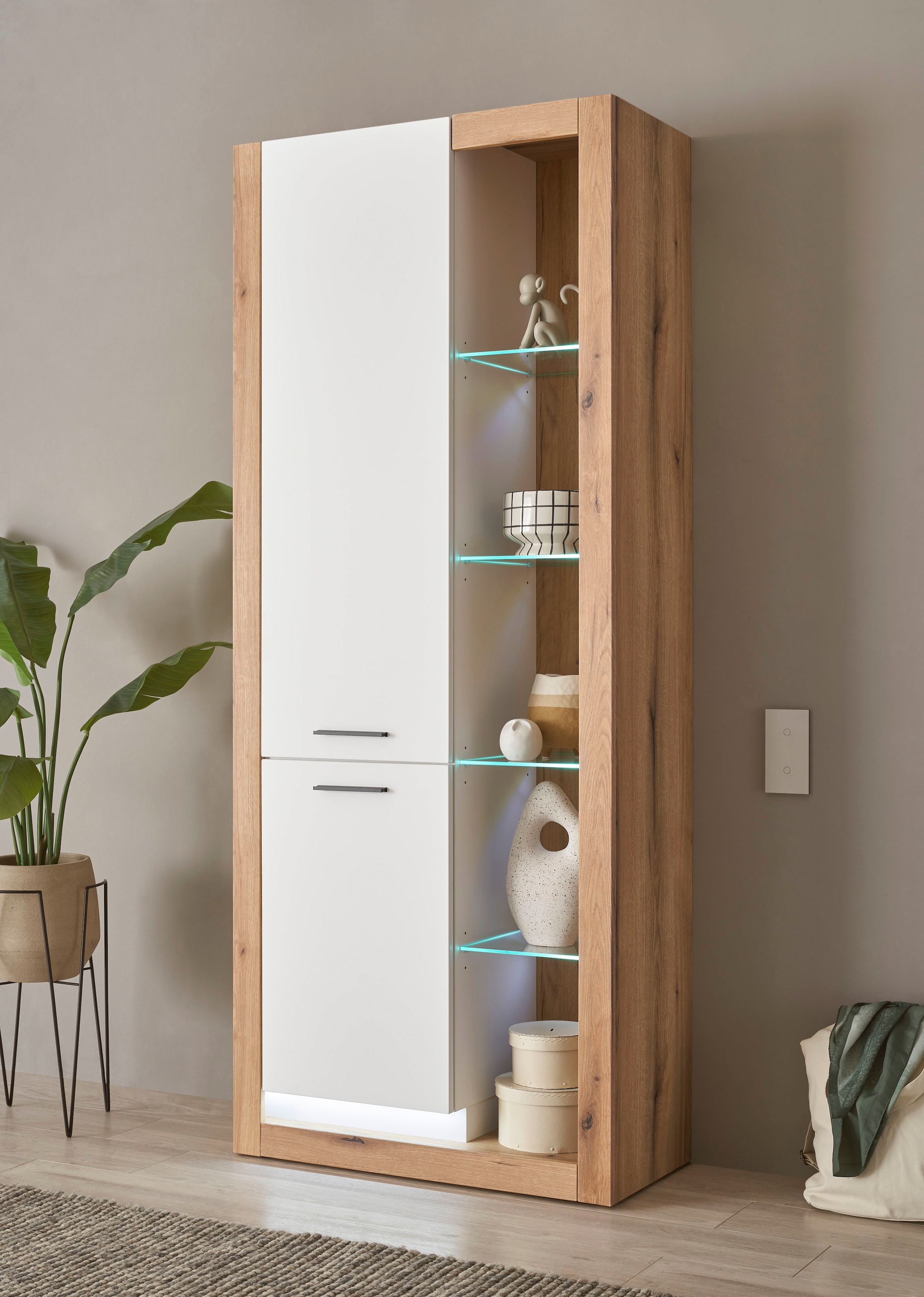 Home affaire Wohnwand »Brixen, moderne Anbauwand, Wohnzimmer-Set, Eiche Evoke Dekor mit Weiß« Set, 2 Stk. tlg.