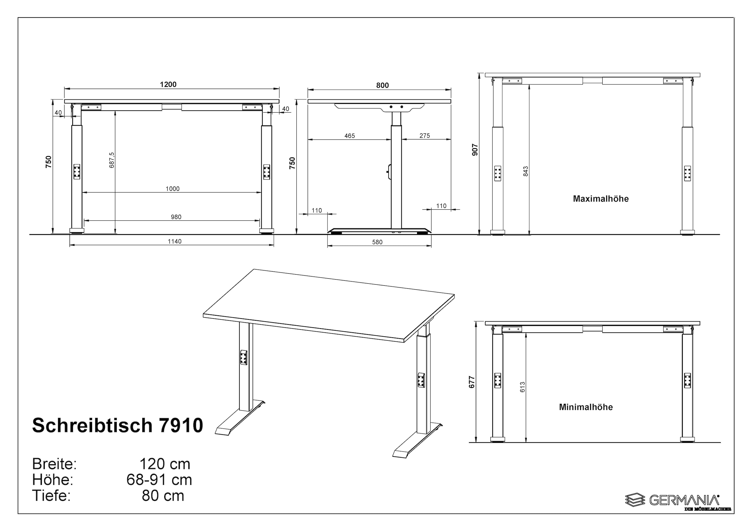 GERMANIA Schreibtisch »Lemont« Mechanisch höhenverstellbarer Schreibtisch