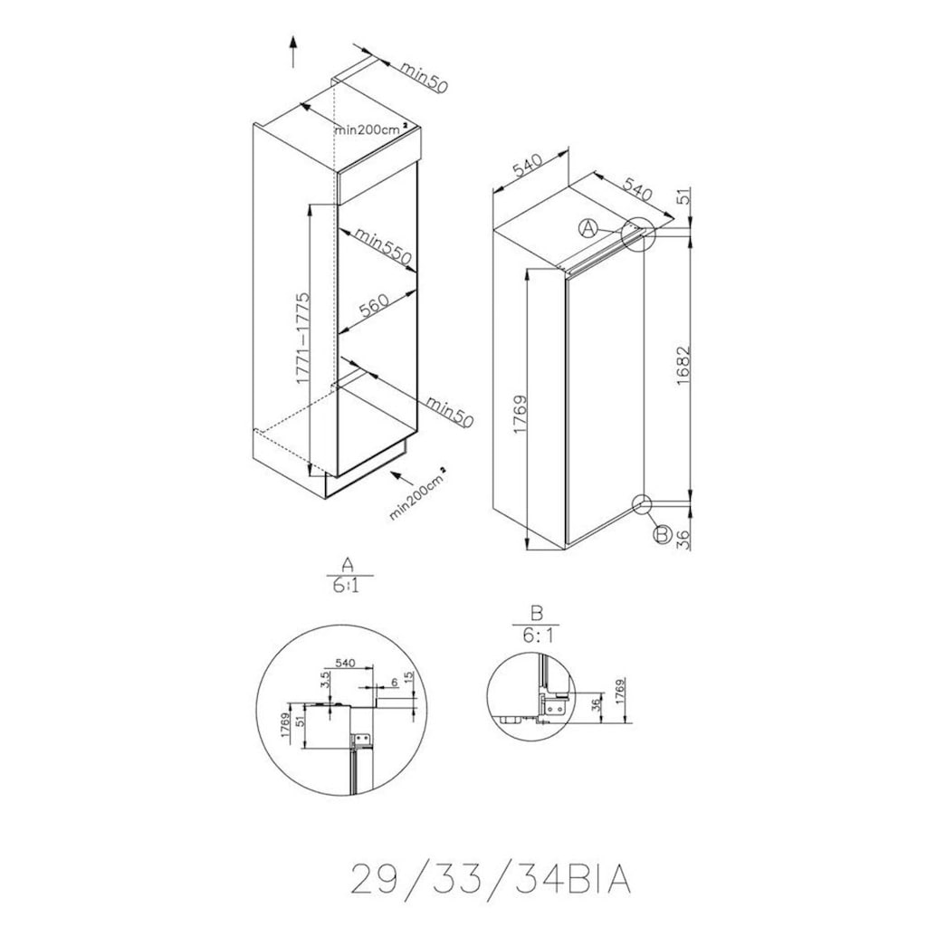 Candy Einbaukühlschrank »CFLO3550E/N«, CFLO3550E/N, 176,9 cm hoch, 54 cm breit