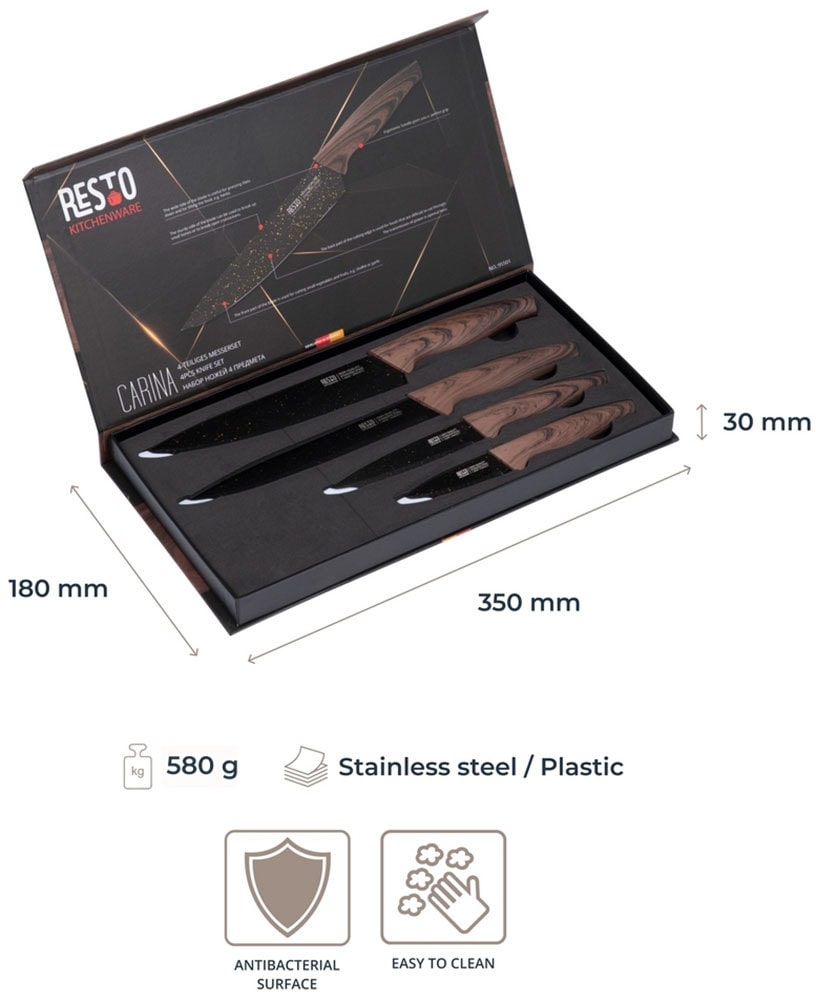 RESTO Kitchenware Messer-Set »Carina, Edelstahlmesser 4-teilig in Magnet-Geschenkbox« Kochmesser, Tranchiermesser, Universalmesser, Gemüsemesser