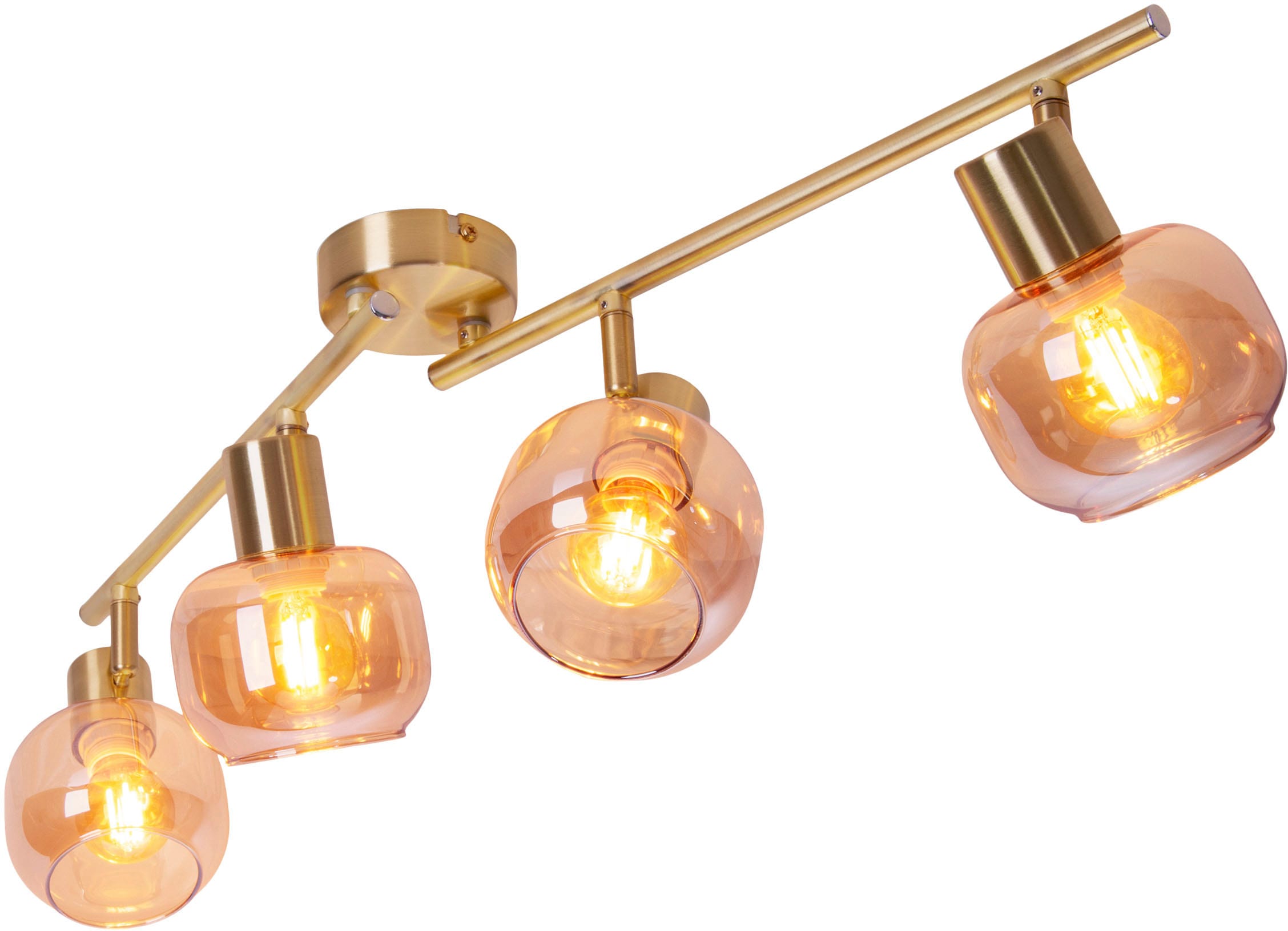 näve Deckenstrahler »Libby«, 4 flammig, Leuchtmittel E14 | ohne Leuchtmittel, 2flg. flexibel verstellbar Glasschirme in amber getönt excl. 2xE14