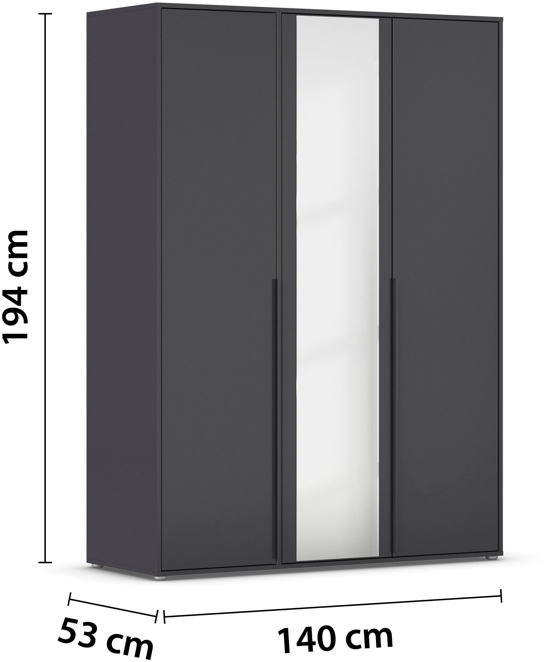 rauch Drehtürenschrank »Kleiderschrank Schrank Garderobe Wäscheschrank NAGATA mit Spiegel«, (in 3 verschiedenen Ausstattungen BASIC/CLASSIC/PREMIUM), und modernen Stangengriffen in Graumetallic TOPSELLER MADE IN GERMANY
