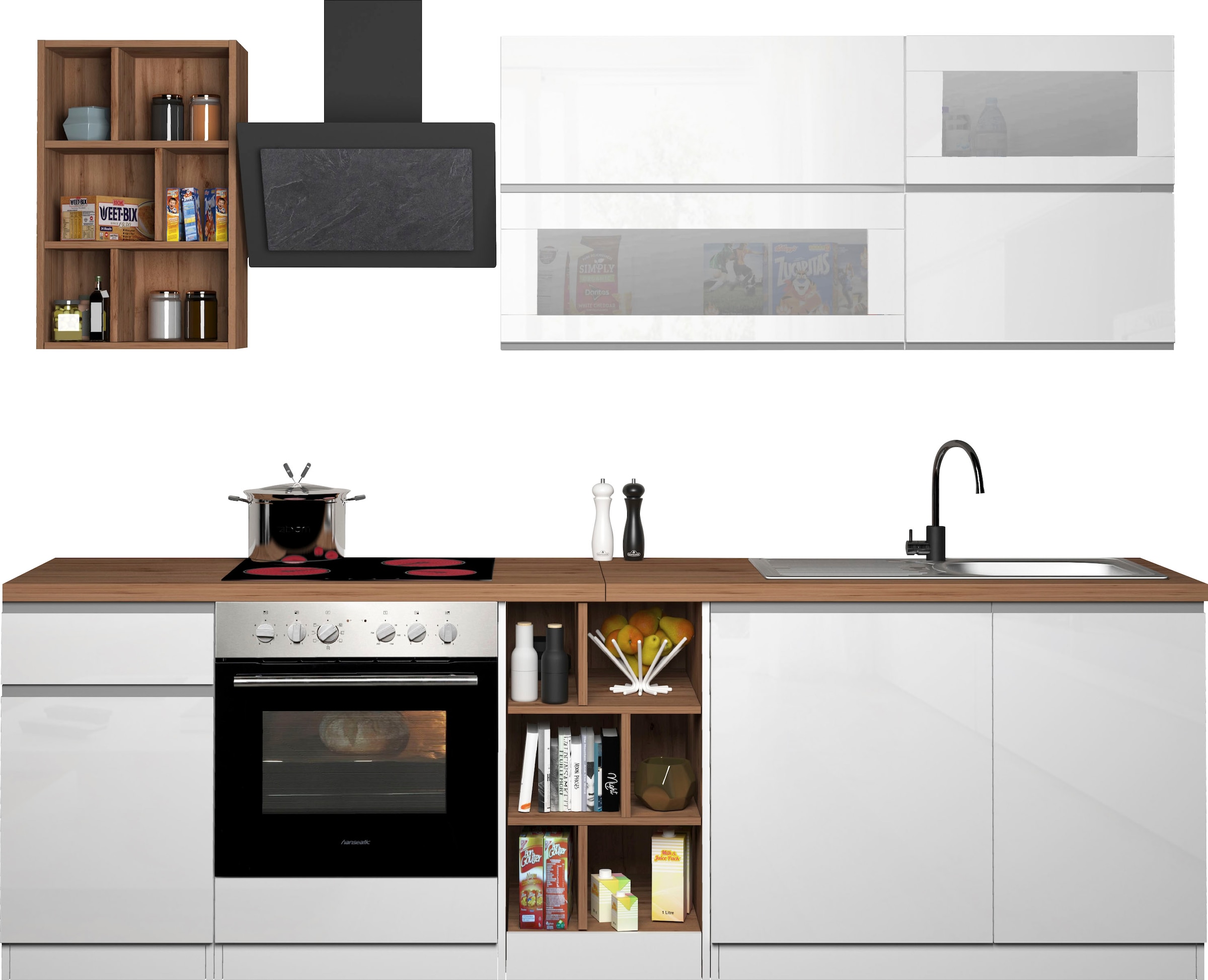 KOCHSTATION Küchenzeile »KS-Sole«, Breite 256 cm, Hängeregal, Geschirrabtropfschrank, ohne E-Geräte