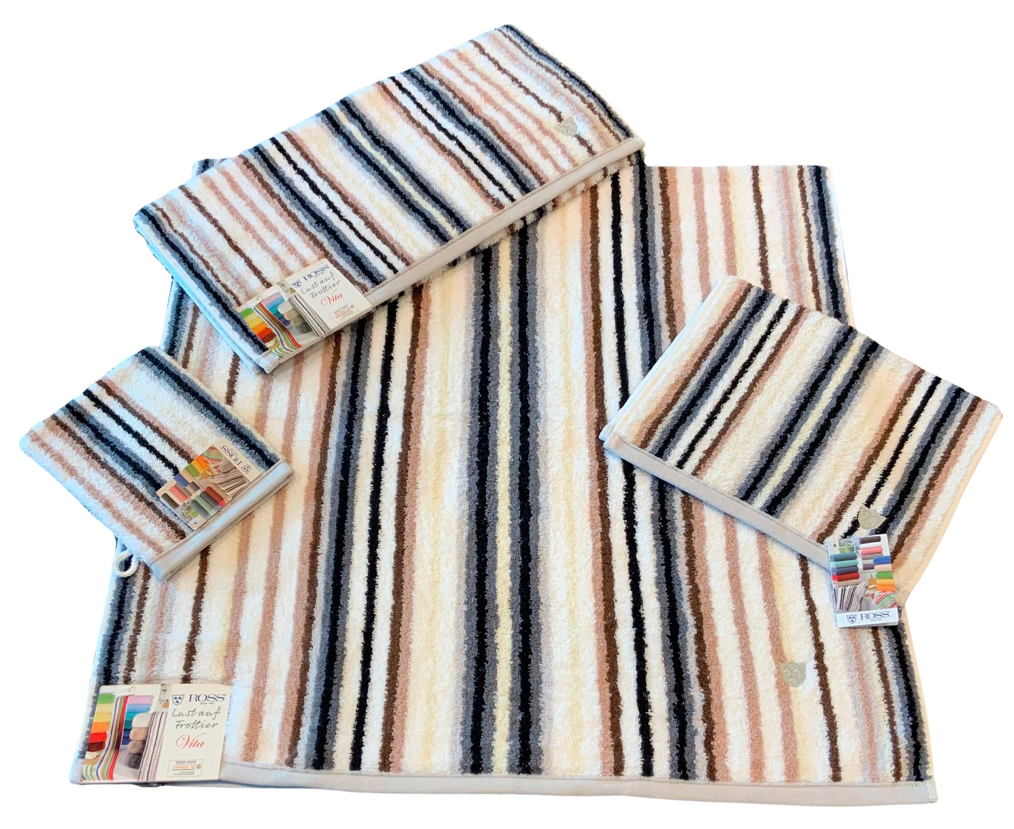 ROSS Gaestehandtuecher "Multicolor" mit Streifen und gesticktem ROSS-Emblem