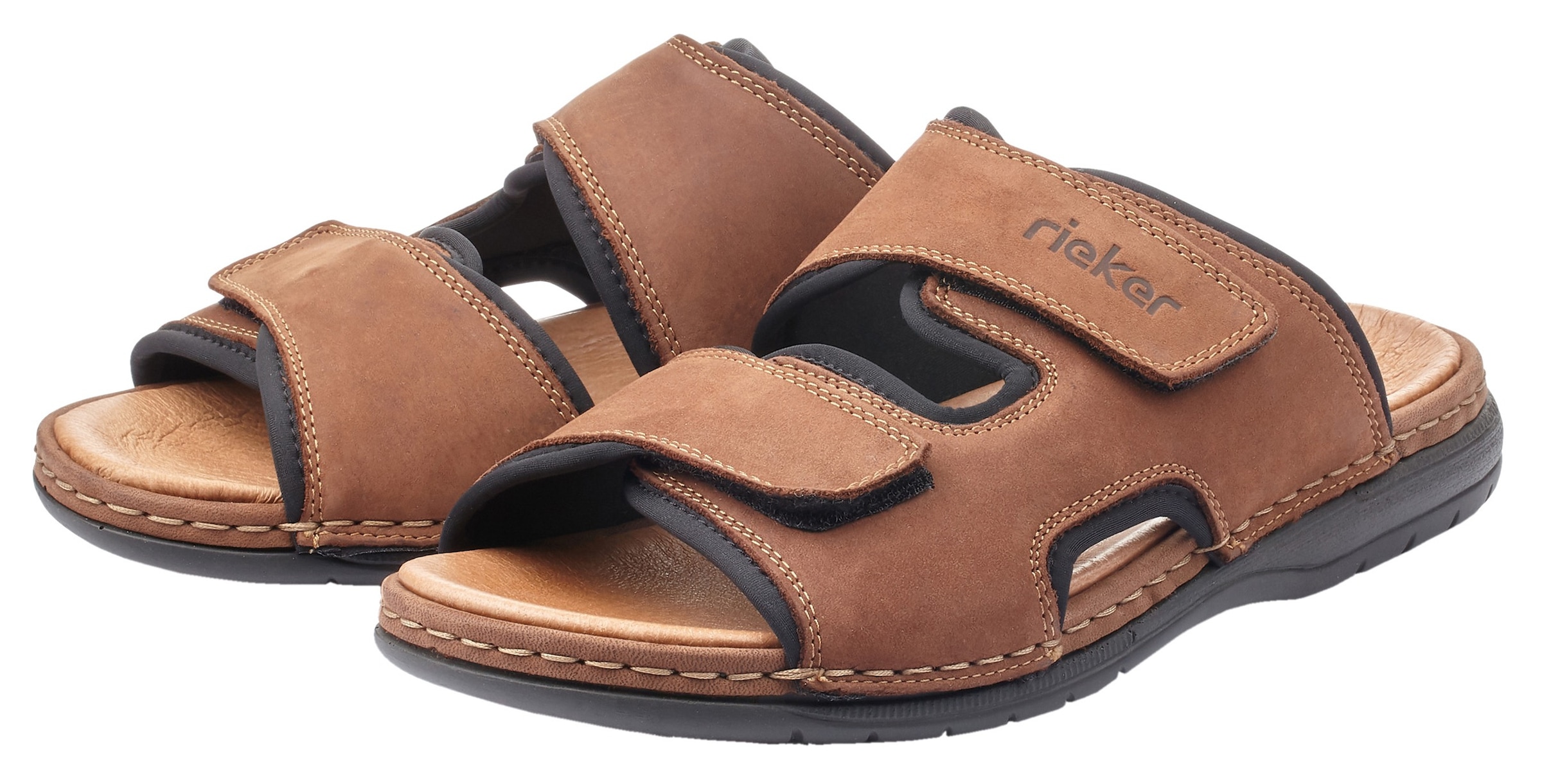 Rieker Pantolette  Hausschuh, Sommerschuh, Urlaubschuh mit dezentem Logoschriftzug