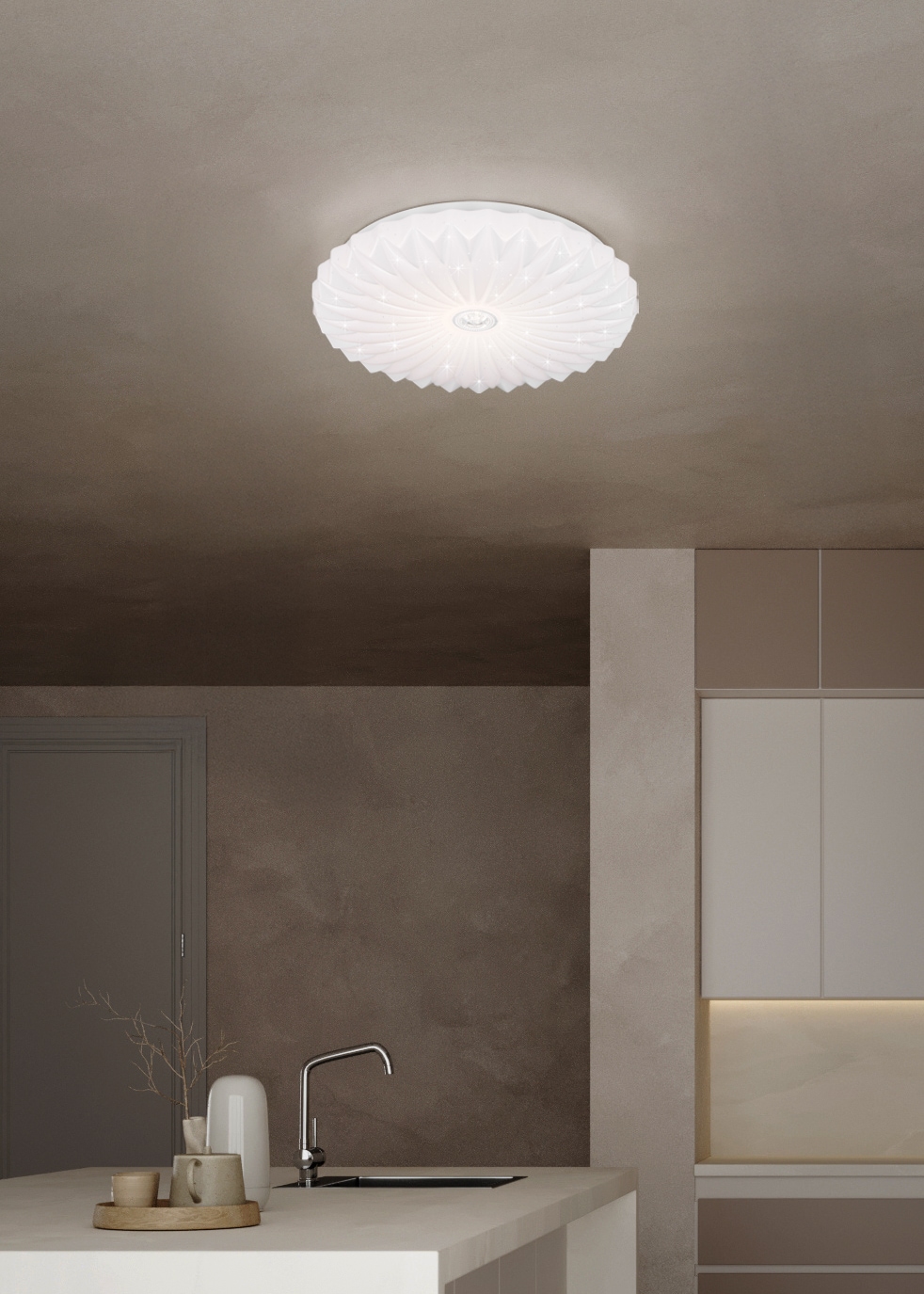 REALITY Leuchten LED Deckenleuchte »ATARIS, Deckenlampe Ø 38cm Glitzer Starlight Effekt 18W LED 1900 Lumen« LED-Board 1 Stk. Farbwechsler | warmweiß - kaltweiß inkl Fernbedienung, dimmbar, CCT Lichtfarbe einstellbar Memoryfunktion