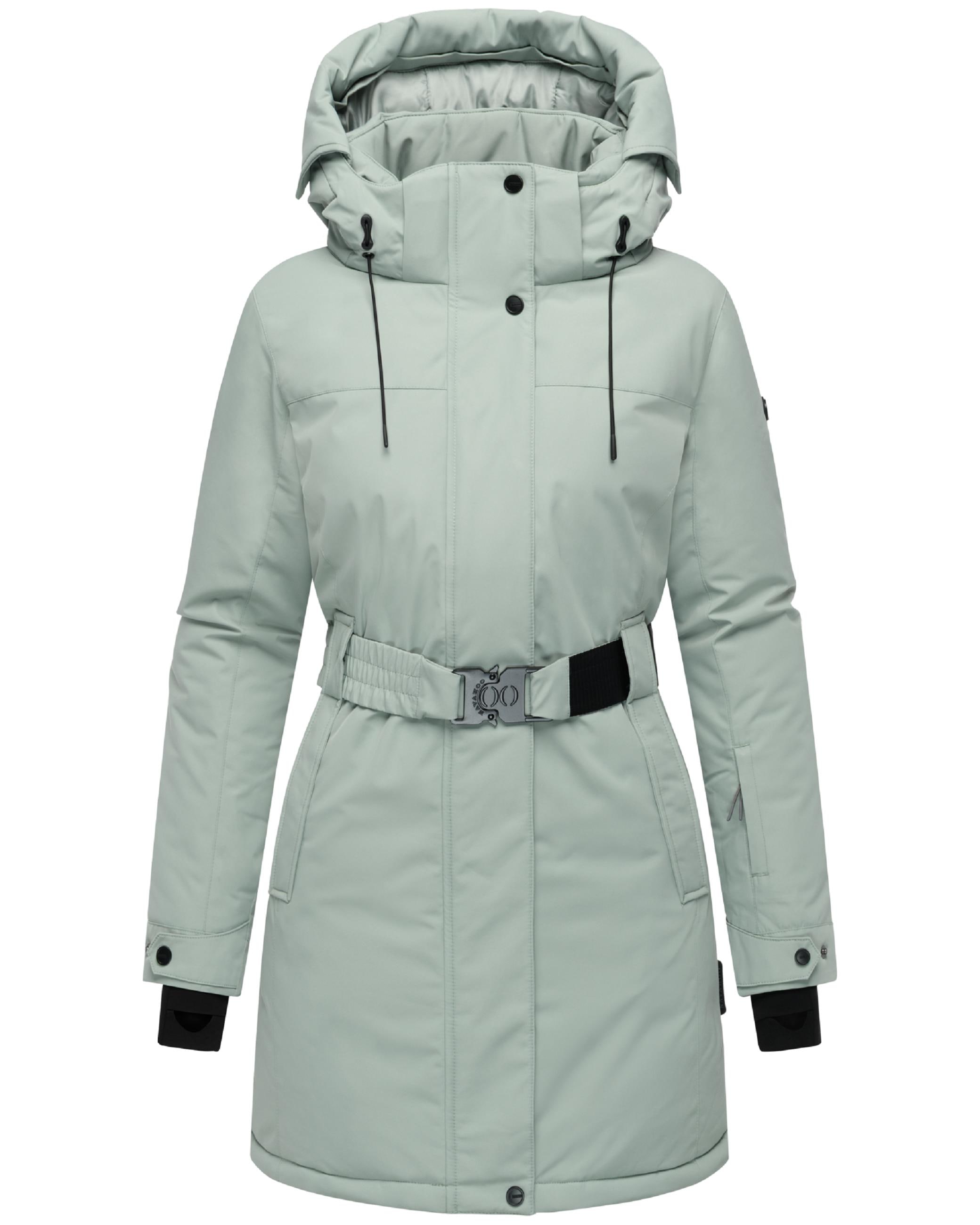 Navahoo, Damen, Wintermantel »Wintermantel Frostkuss 14«, Smokey Mint, M, Smokey Mint, Wintermantel mit Taillengürtel und abnehmbarer Kapuze