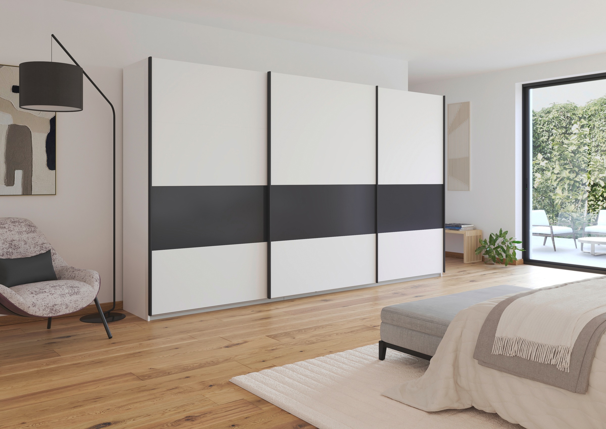 rauch Schwebetürenschrank »Schwebetürenschrank Kleiderschrank Schrank Garderobe CORTONA«, inkl. Inneneinteilung, 2 Stoffboxen und zusätzlichen Einlegeböden