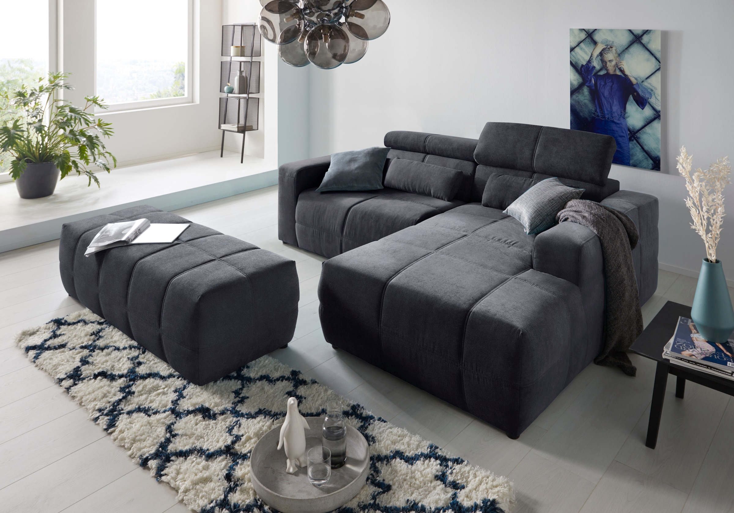 DOMO collection Ecksofa »Brandon kleine Ausführung B/T/H: 214/100/80 cm«, Mit Kopfteilverstellung, auch in Leder und Cord, L-Form