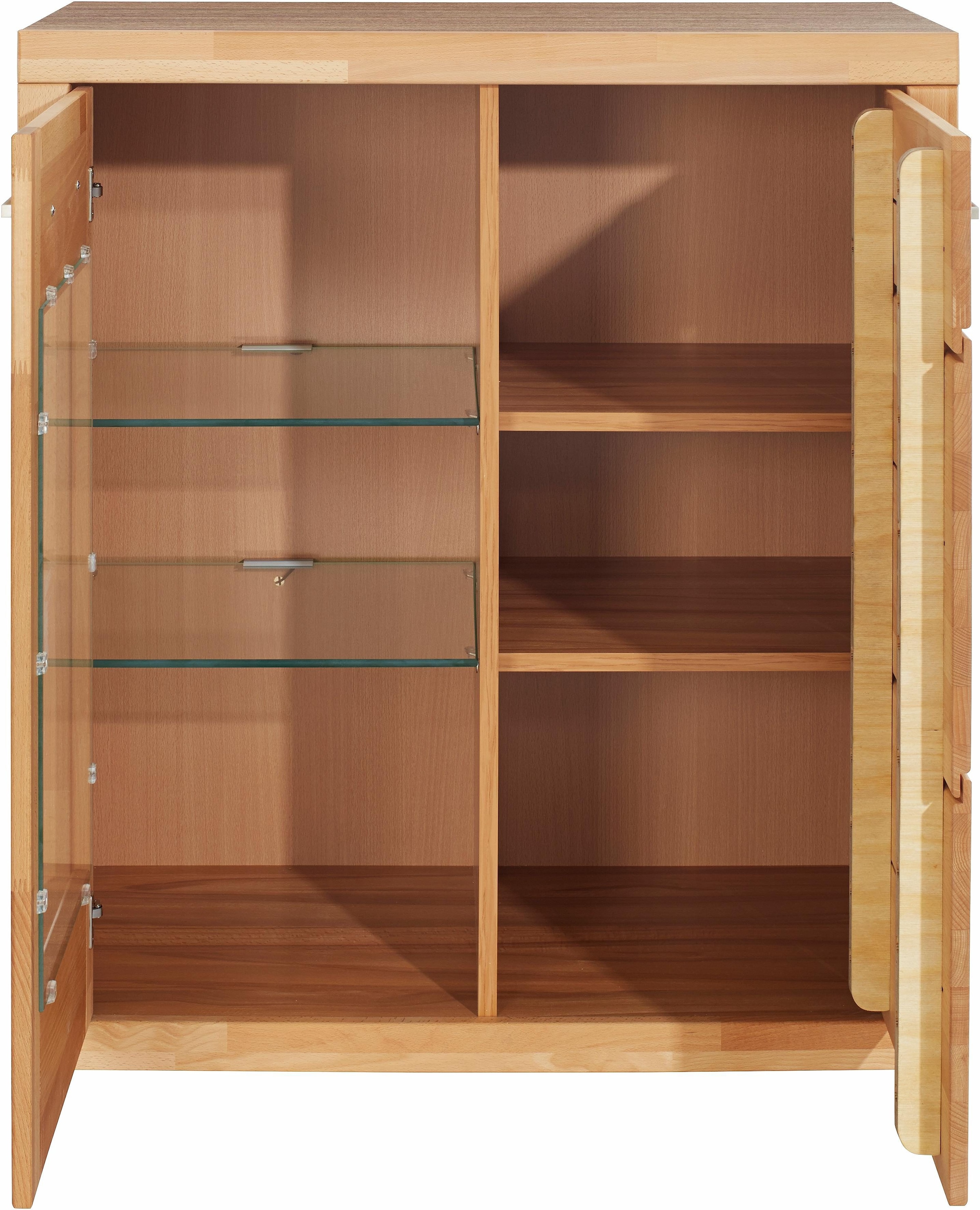 Home affaire Vitrine »Logo,100cm hoch,42 cm tief,Fronten Massivholz,6Fächer,Böden variabel«, Korpus aus Holzwerkstoff,Griffe und Scharniere aus Metall