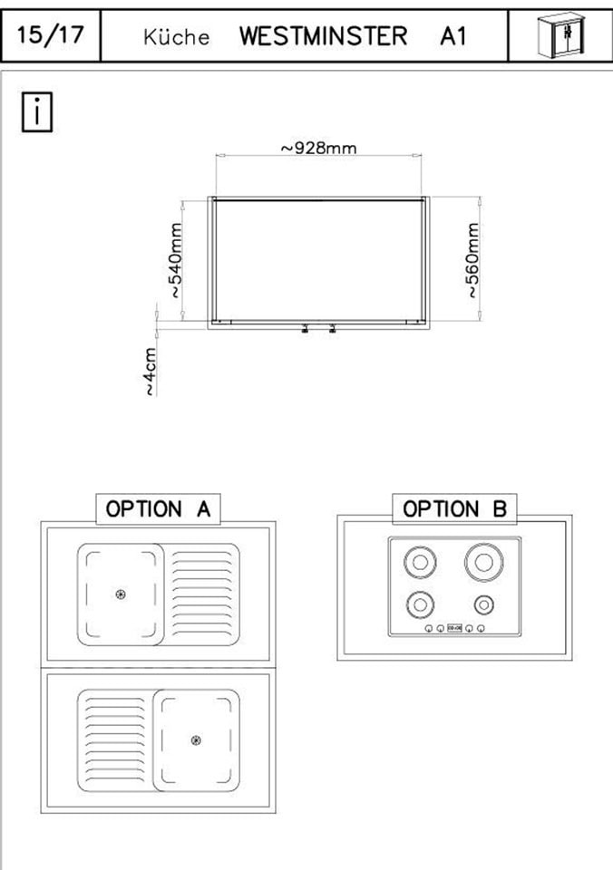 KOCHSTATION Küche »KS-Westminster«, Breite 96 cm, ohne E-Geräte