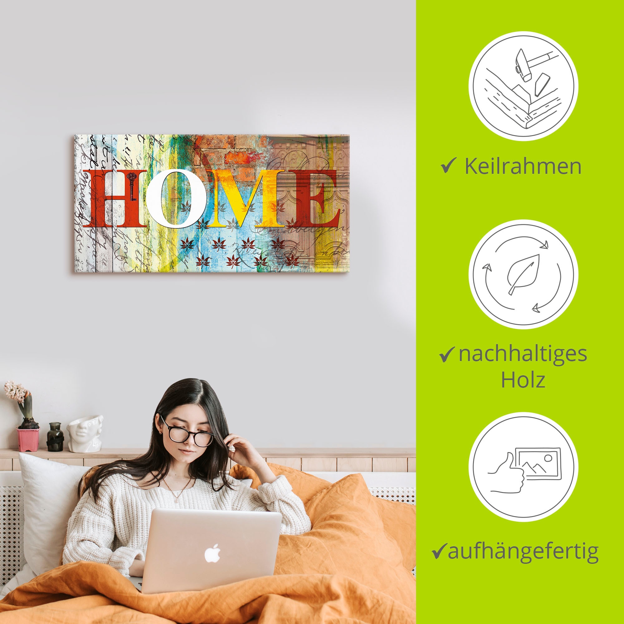 Artland Leinwandbild »Buntes Zuhause« Sprüche & Texte 1 Stk. tlg. auf Holzrahmen gespannt