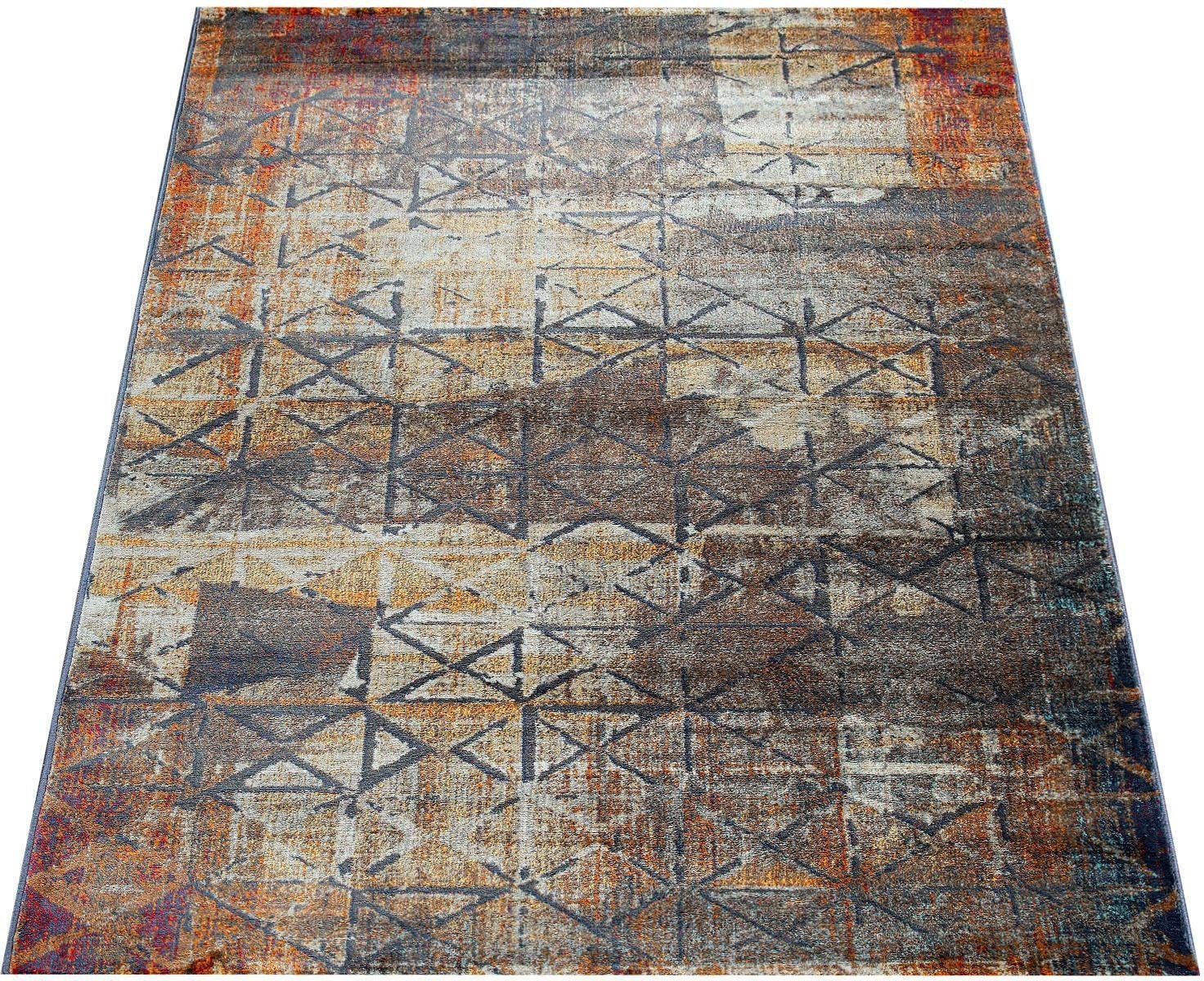 Paco Home Teppich »Jazz 705« rechteckig 14 mm Höhe Kurzflor, modernes geometrisches Design und Used-Look