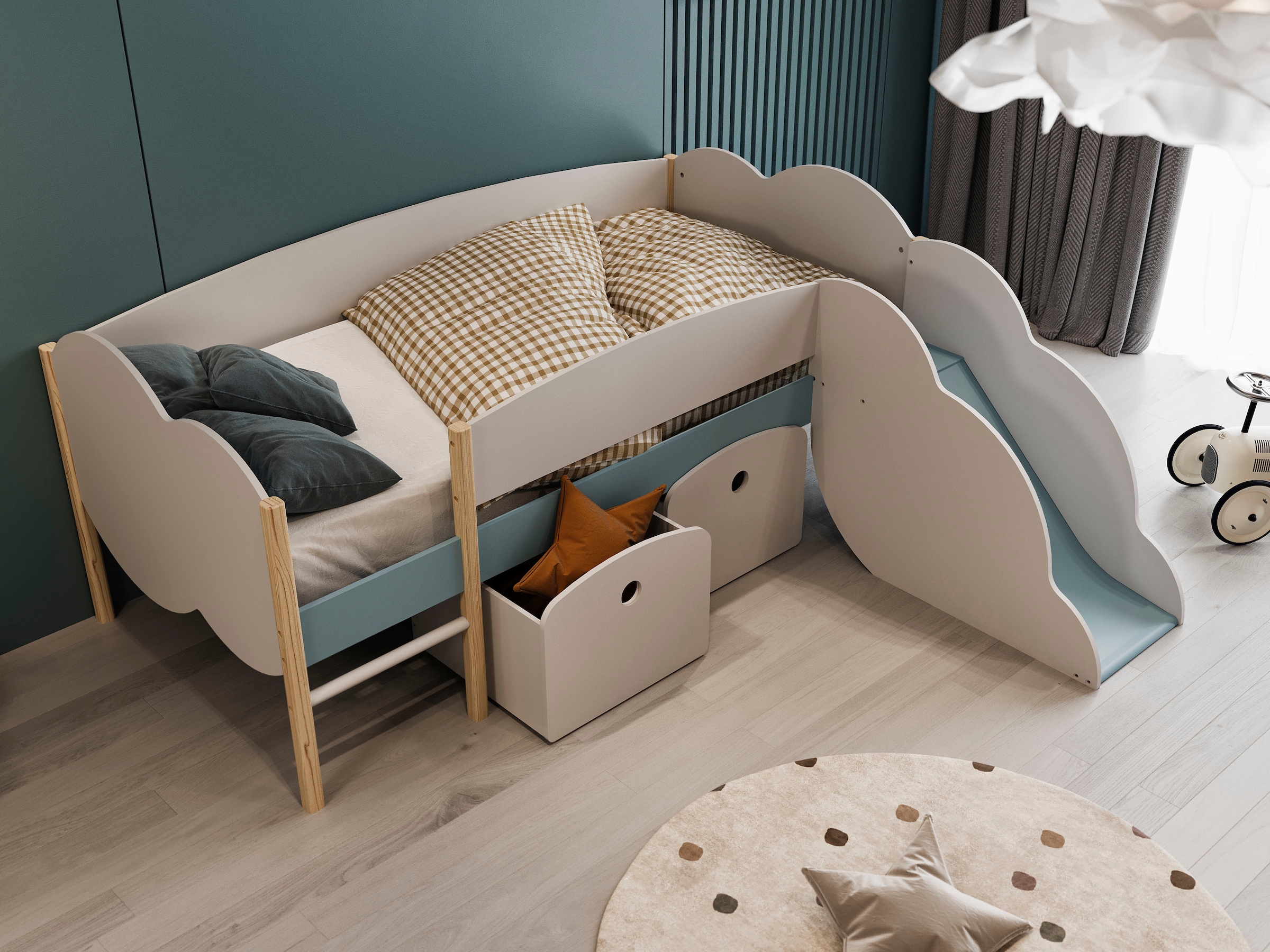 Demeyere GROUP Spielbett »Longane«, Kinderbett in Form von Wolken mit kleine Rutsche