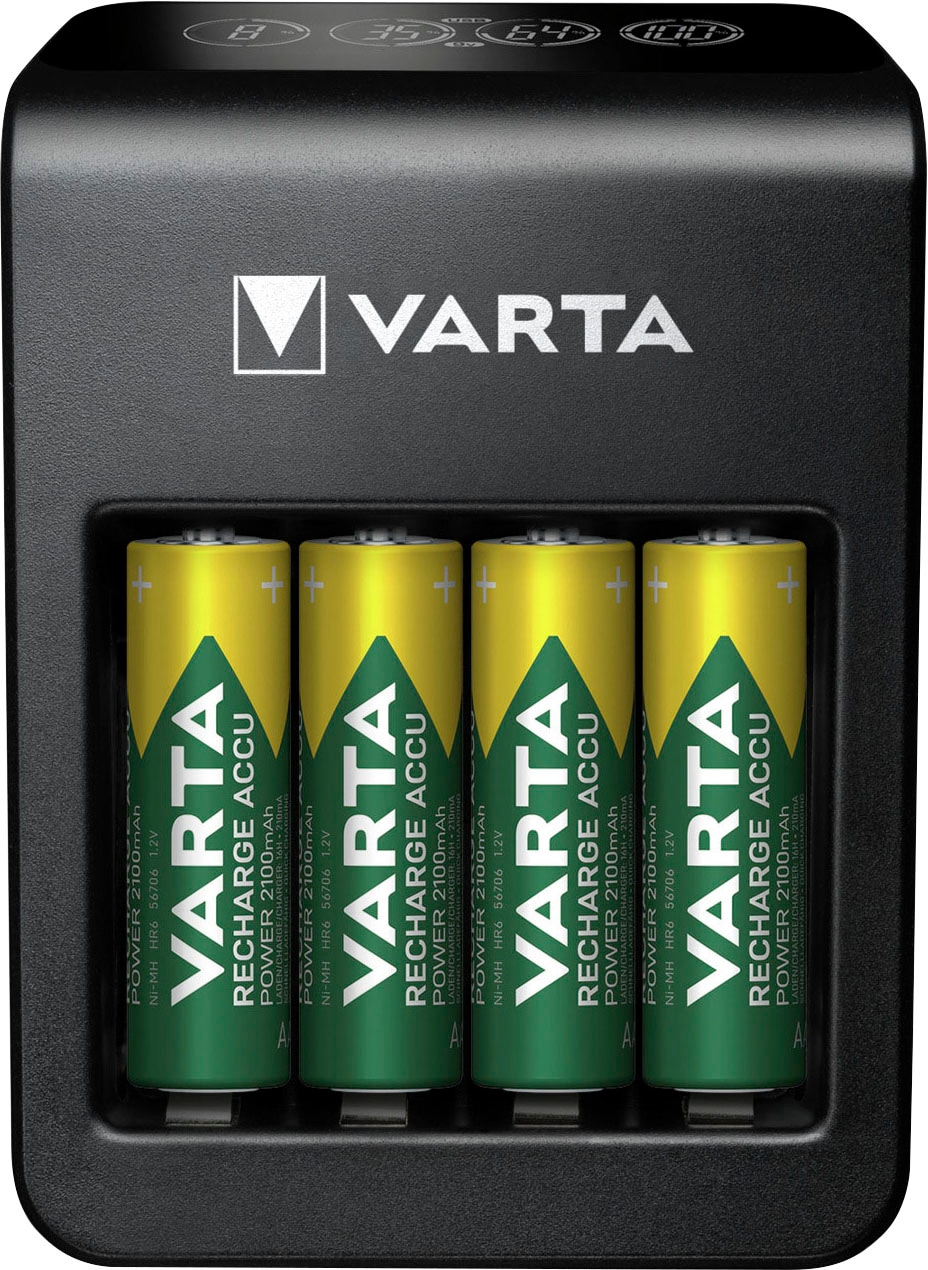 VARTA Batterie-Ladegerät »VARTA LCD Plug Charger+ 4x AA Accus«, 2100 mA, (Set, 5 St.)