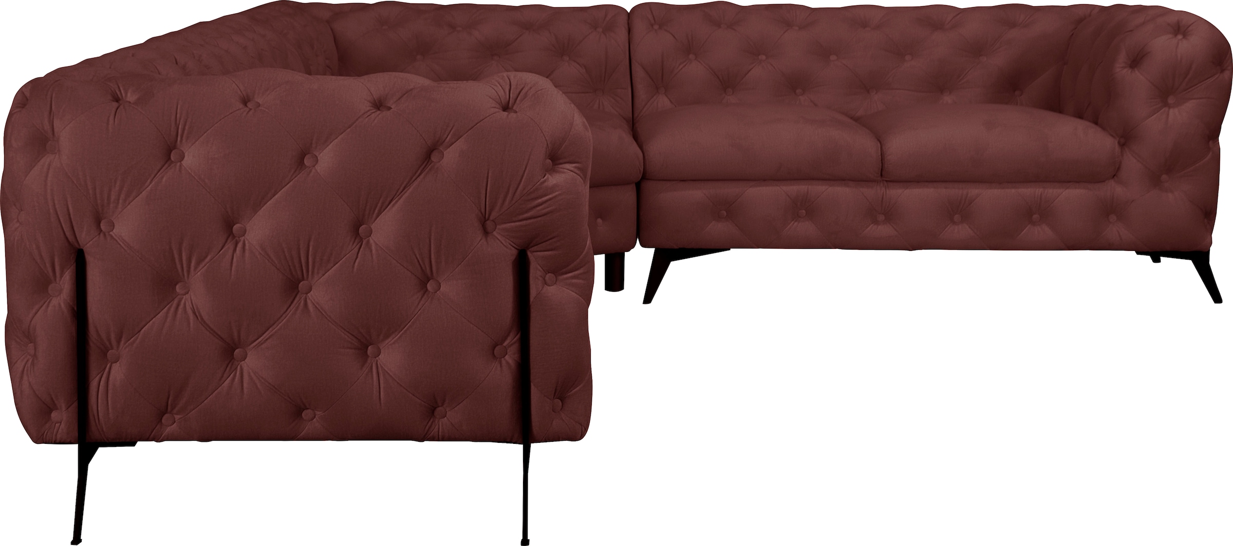 Leonique Chesterfield-Sofa »Amaury L-Form«, Chesterfield-Optik, Breite/Tiefe je 262 cm, Fußfarbe wählbar