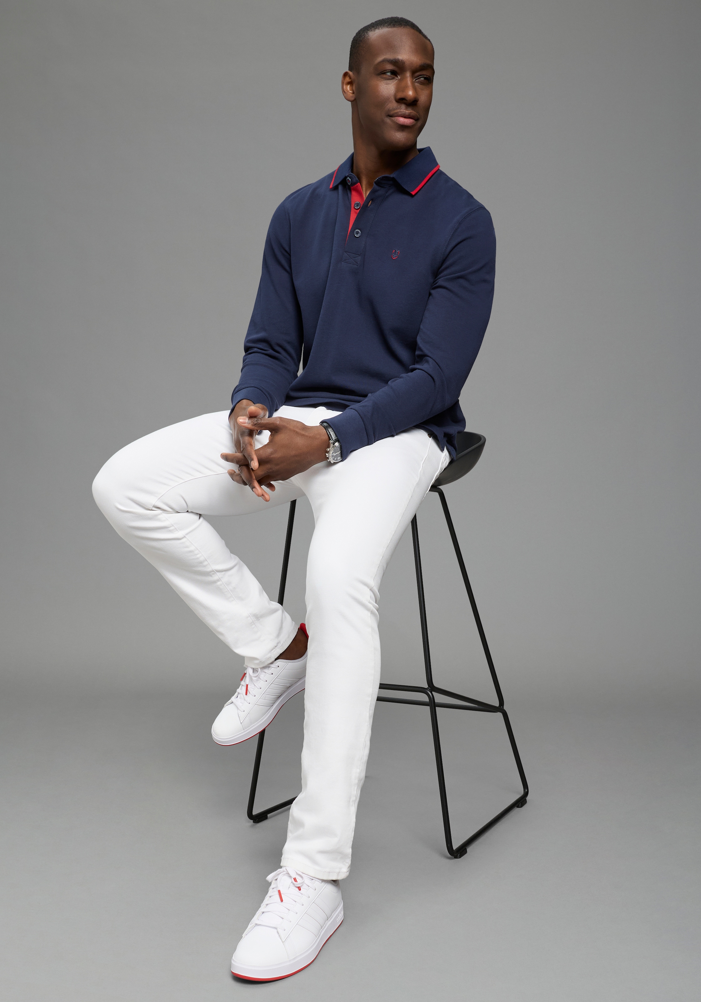 DELMAO Langarm-Poloshirt »Neue Kollektion!« schmale Passform, Langarm, unifarben, mit Polokragen