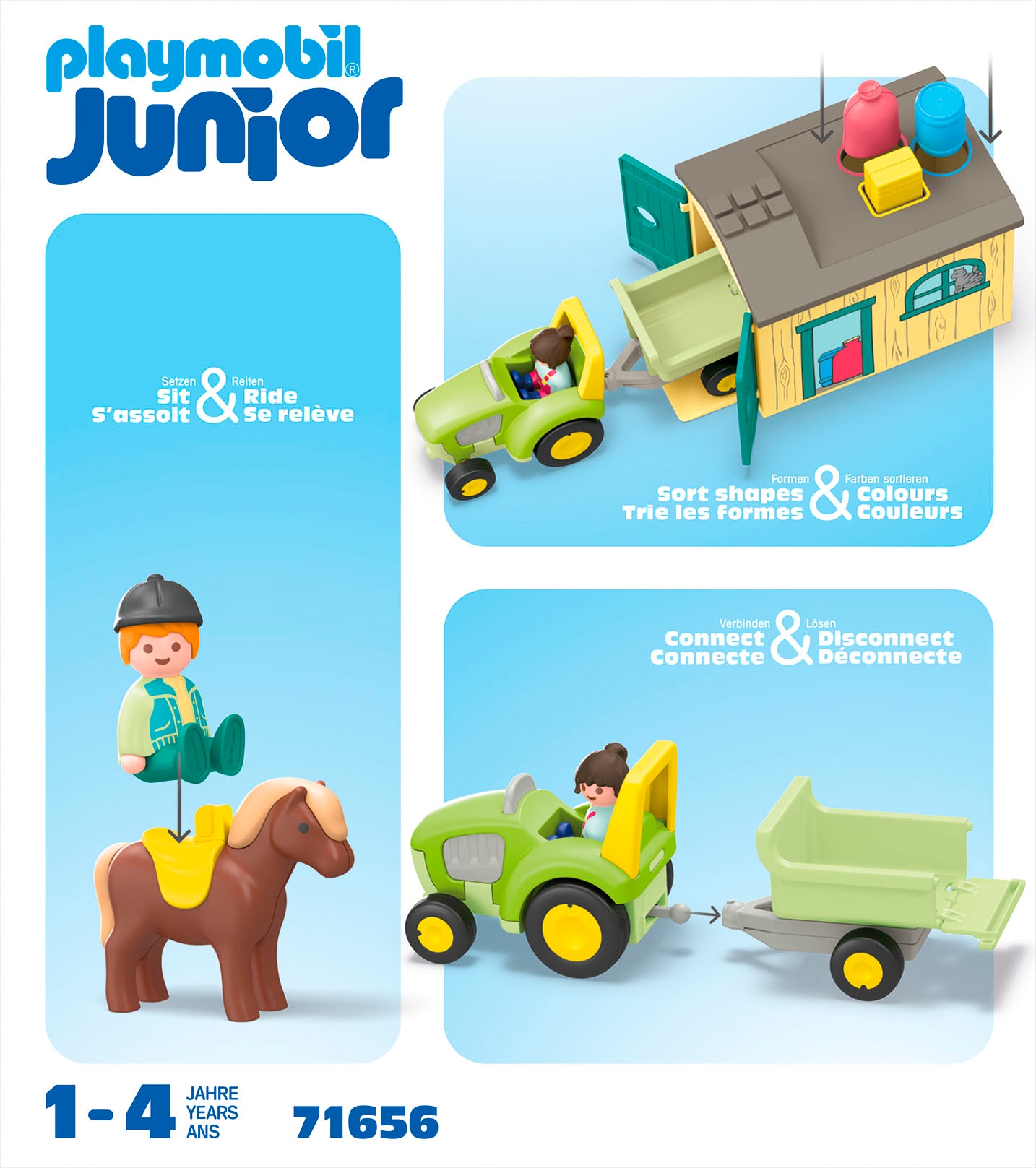Playmobil® Konstruktions-Spielset »Bauernhof-Abenteuer mit Traktor, Anhänger u. tier. Freunden (71656)« JUNIOR, Made in Europe