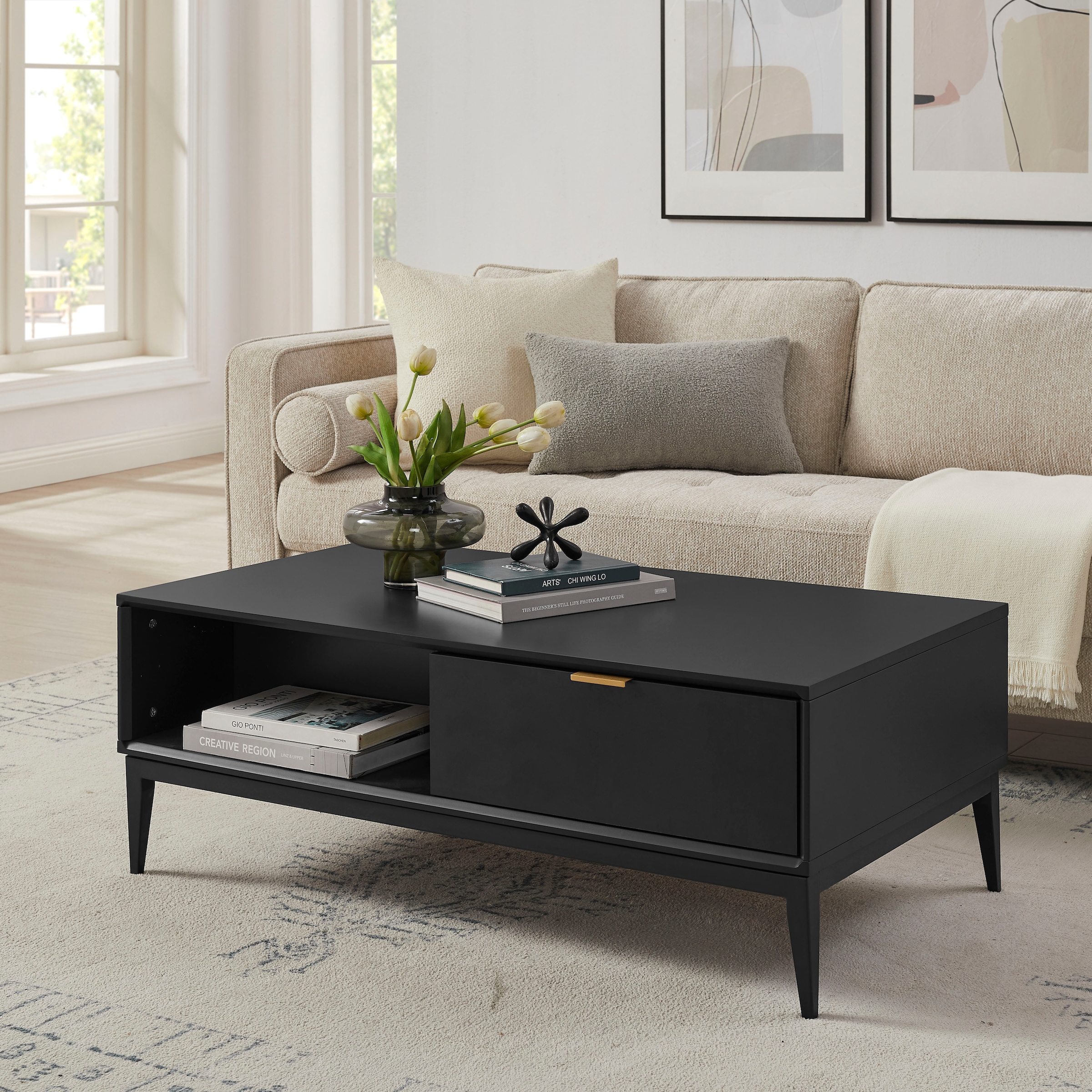 Leonique Couchtisch »Lavisha« Keramikplatte, Eisengestell und FSC-zertifiziertes Holz, Breite 110 cm