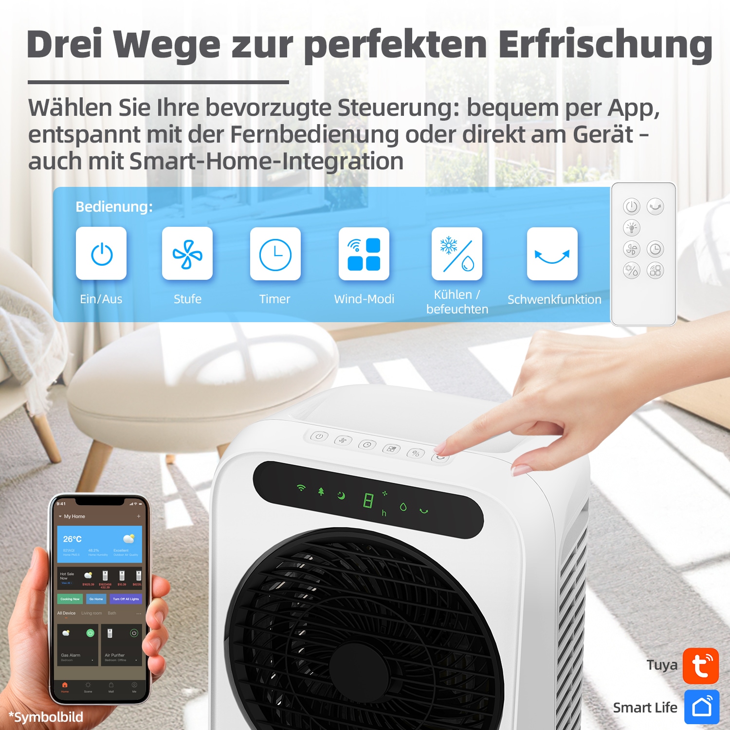 be cool Ventilatorkombigerät »Premium Luftkühler 25l mit Wifi und abnehmbarem Tank«, abnehmbarer Wassertank, Spezial Vortex Rotor, WiFi
