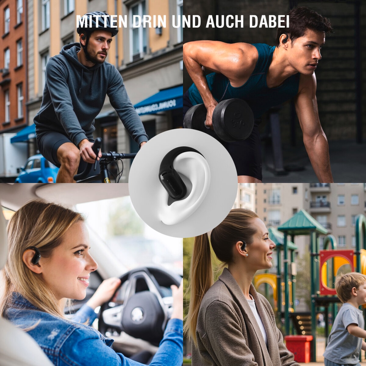 4smarts wireless Kopfhörer »Open-Ear Bluetooth Kopfhörer SkyBuds AI Screen«, A2DP Bluetooth-AVRCP Bluetooth-HFP, Freisprechfunktion