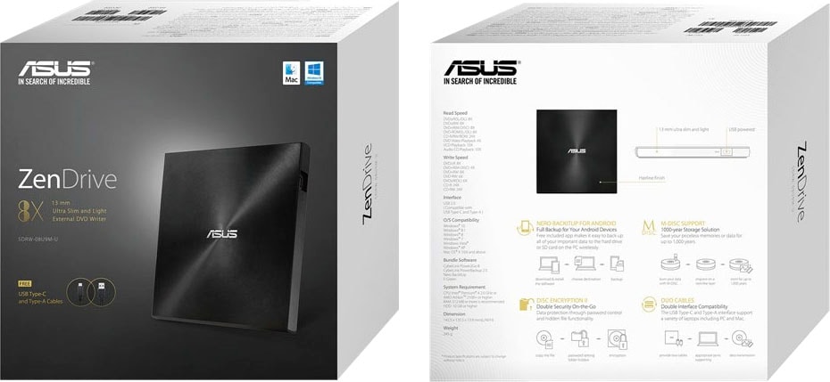 Asus Diskettenlaufwerk »SDRW-08U9M-U«, (USB 2.0-USB Type-A DVD 8 fachx/CD 24 fachx)