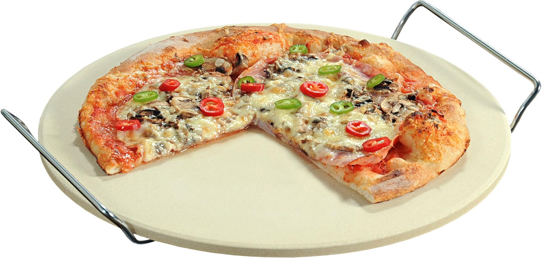 KESPER® Pizzastein »mit Tragegriffen«, Keramik-Metall-Schamottstein, (1 St.), Ø ca. 33 cm / Stärke: 1 cm