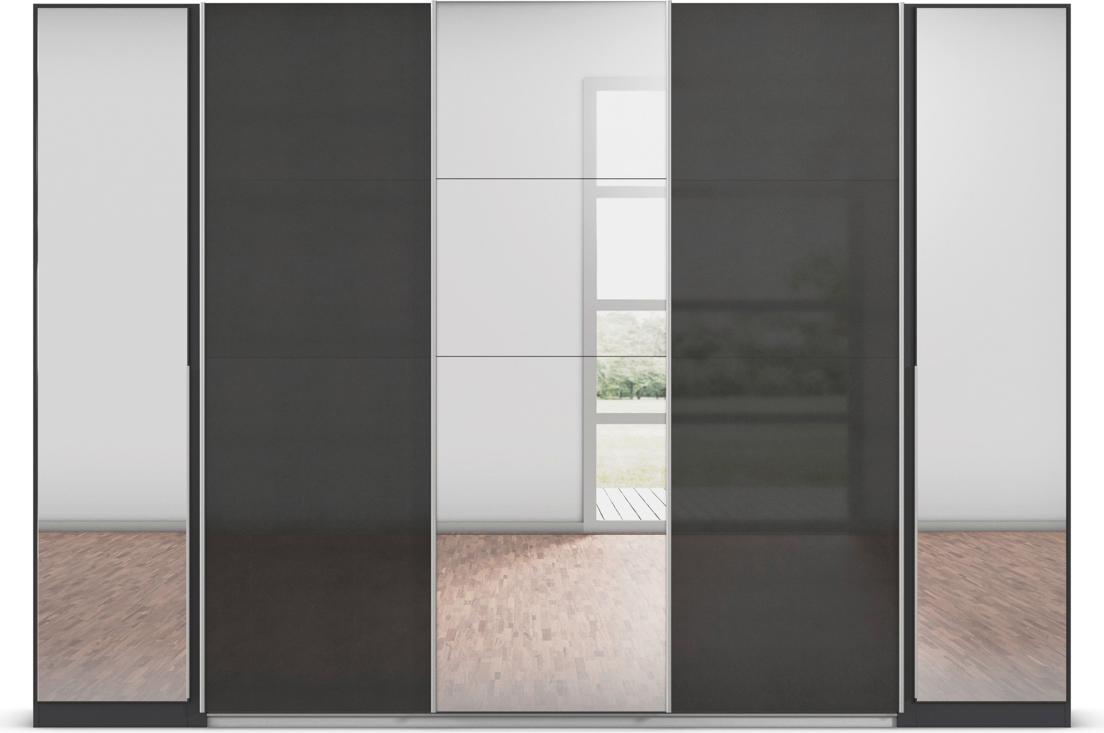 rauch Schwebetürenschrank »Agordo«, (im angesagten Mix aus Dreh- und Schwebetüren), optional mit Spiegel und zwei Griff-Farben MADE IN GERMANY