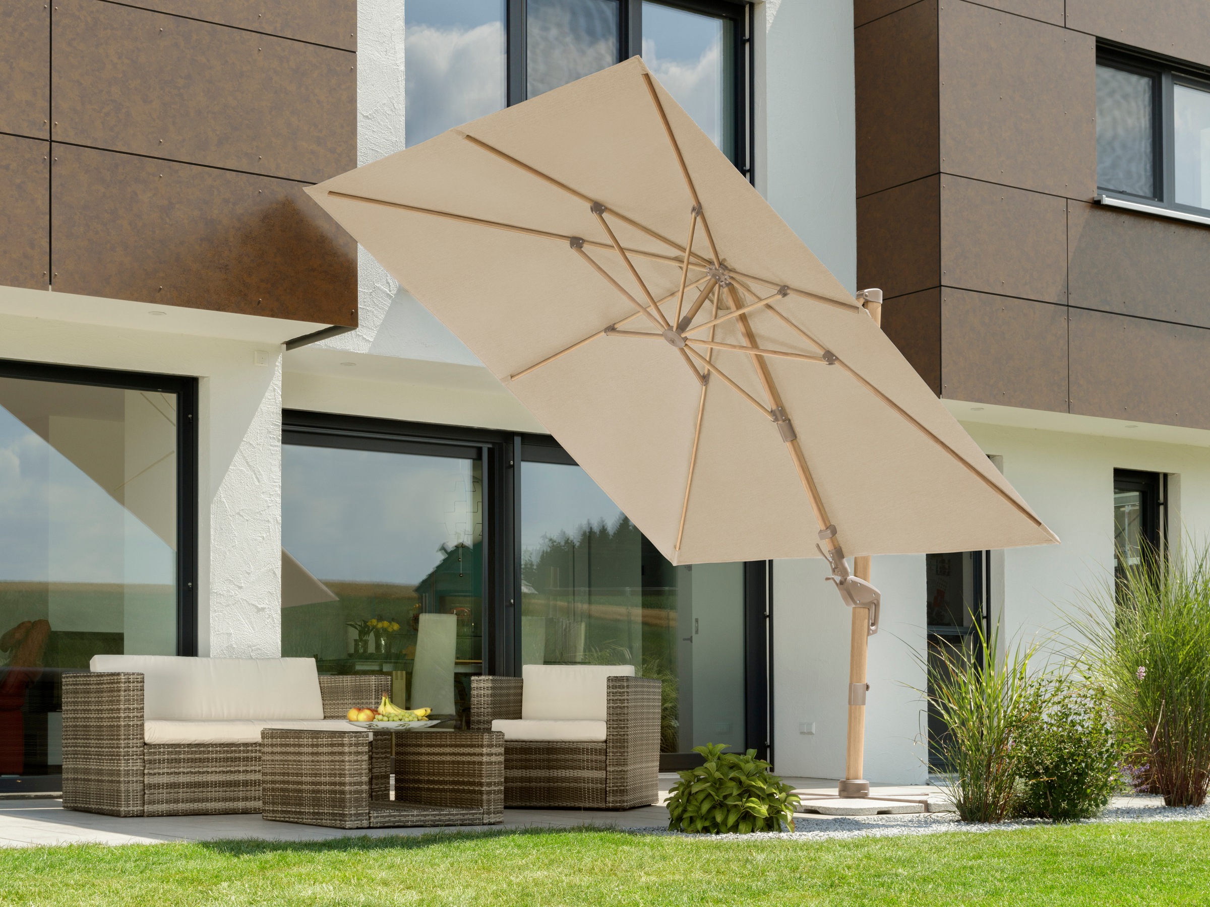 Schneider Schirme Ampelschirm »»Rhodos Twist Loft««, 300x300 cm, flexibler Ampelschirm in moderner Leinenstruktur