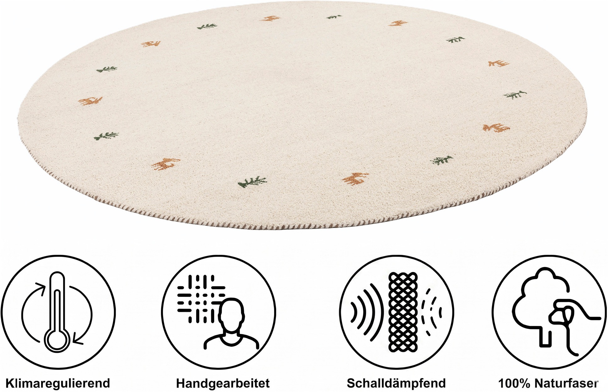 THEKO Wollteppich »Gabbeh Motiv, Handgefertigt, Teppich, Tiermotiv,  reine Wolle,« rund 14 mm Höhe reine Wolle, Wohnzimmer, Schlafzimmer, Esszimmer